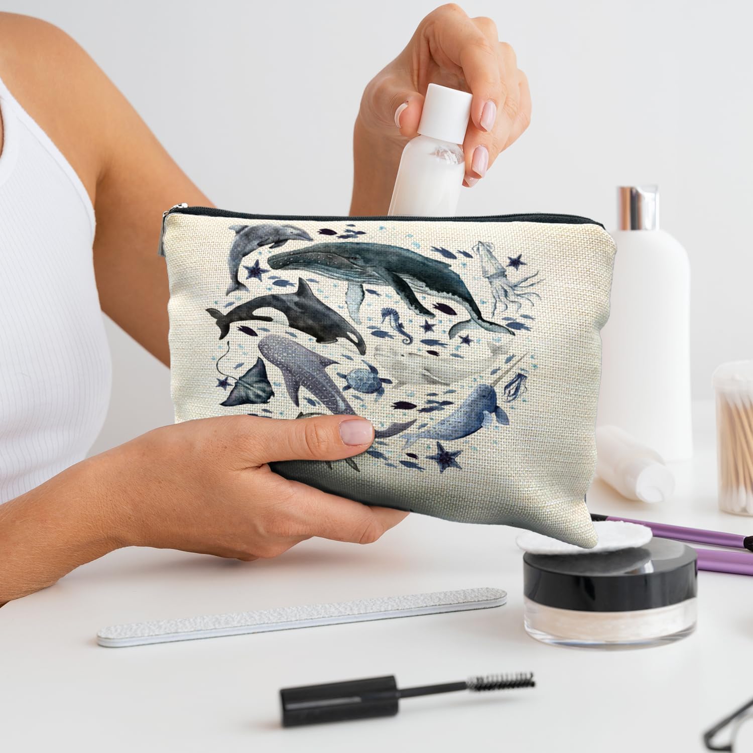 Ocean Animals Shark whale Makeup Bag, Marine Life Animals Cosmetic Bags for Women,Shark Gifts for Women - Image 4