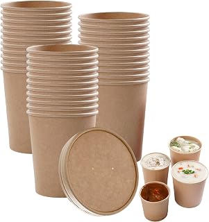 BLUEKIWI 30 Pack 32 oz Kraft Compostable Paper Food Cup with Vented Lid Disposable Ice Cream Containers Soup Containers with Lids for Hot or Cold Dish for Take Outs Or To-Go Lunch