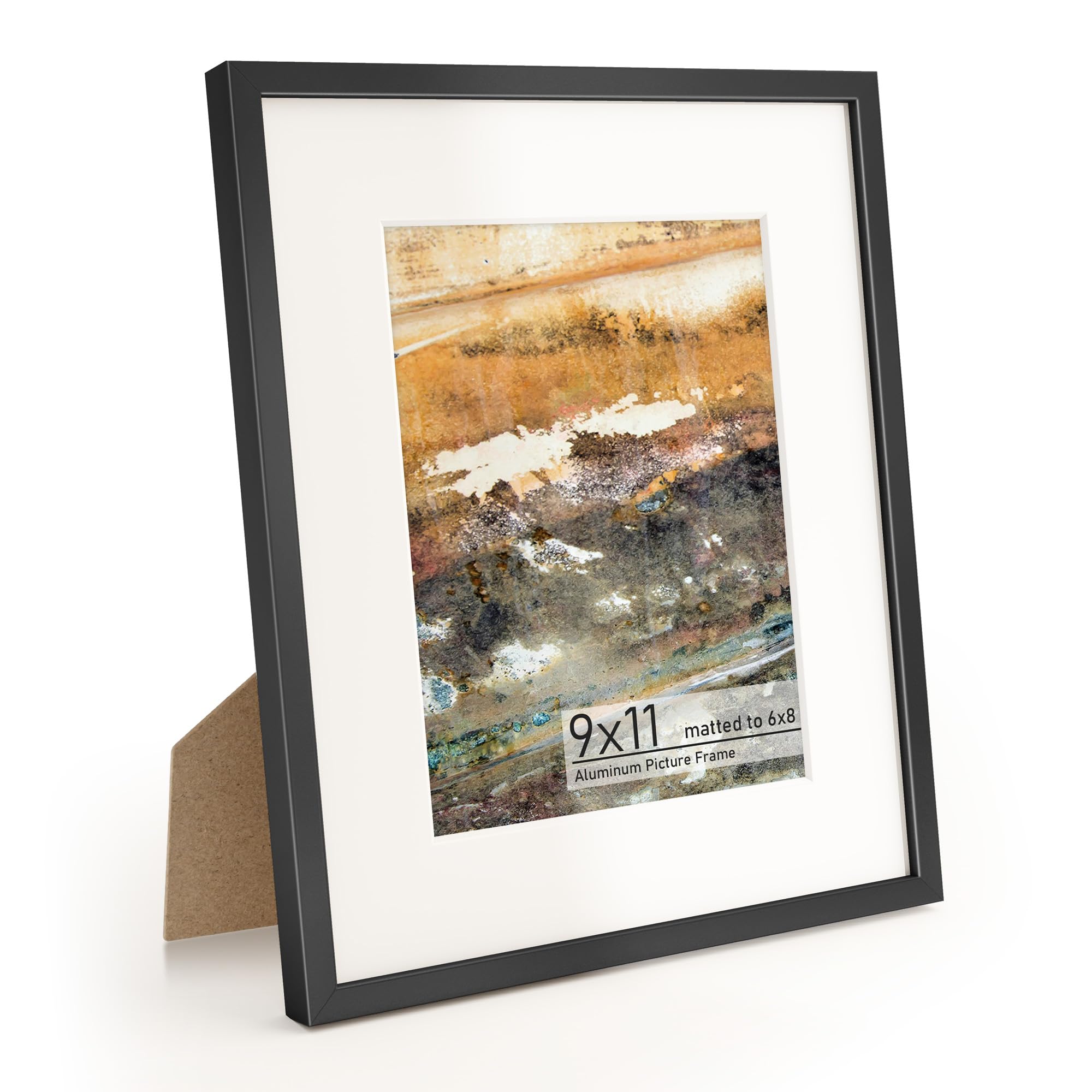 Acovy 9x11 Picture Frame, Aluminum Photo Frame Matted to 6x8, with High Definition Plexiglass, Metal 6 x 8 Picture Frame for Wall or Tabletop Display, Wall Hook Included — image 1