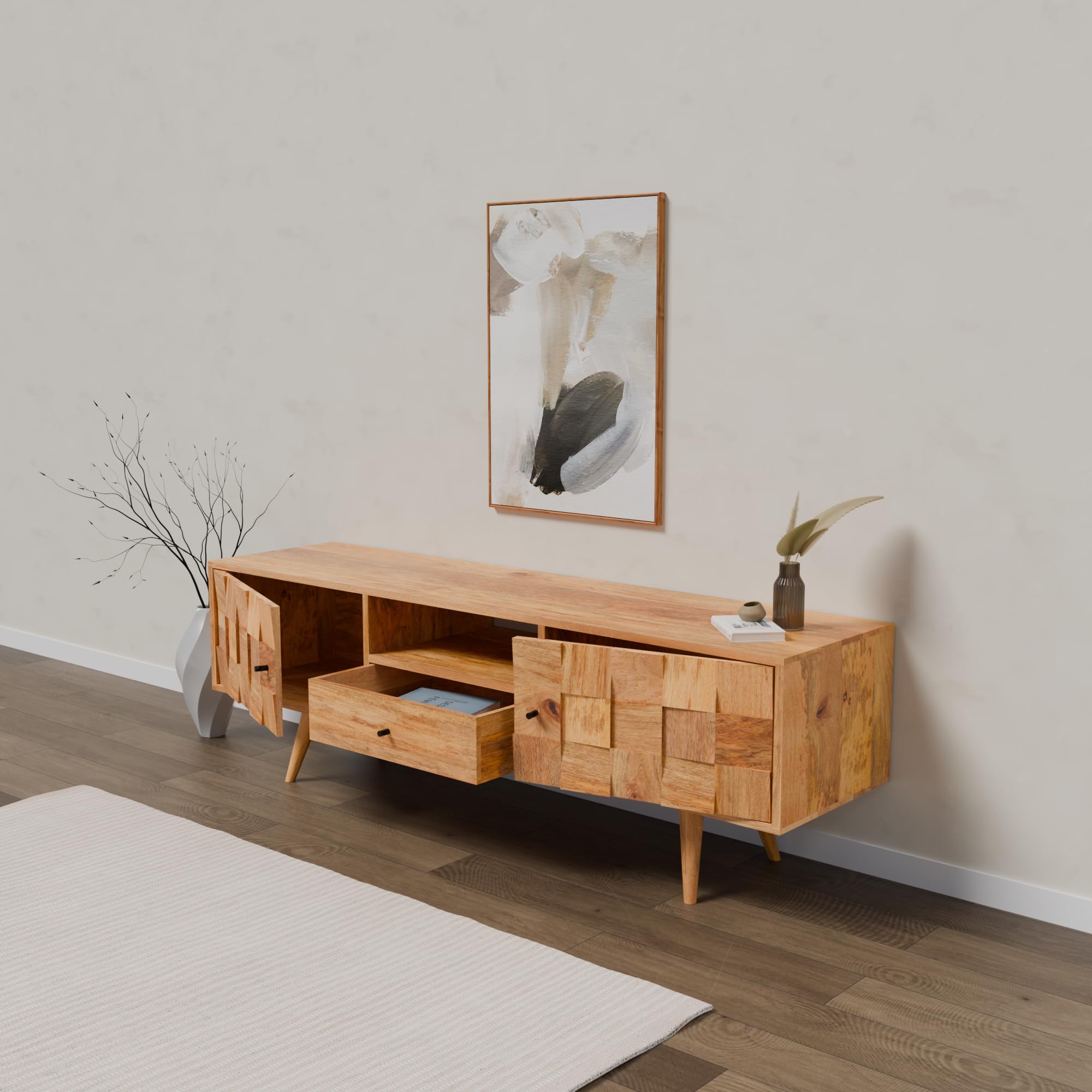 Woody Furniture™ Wooden Tv Unit for Living Room | Solid Wood Tv Unit with Drawers Storage for Bedroom | Tv Unit Home & Office Furniture (Teak Finish)-image-47