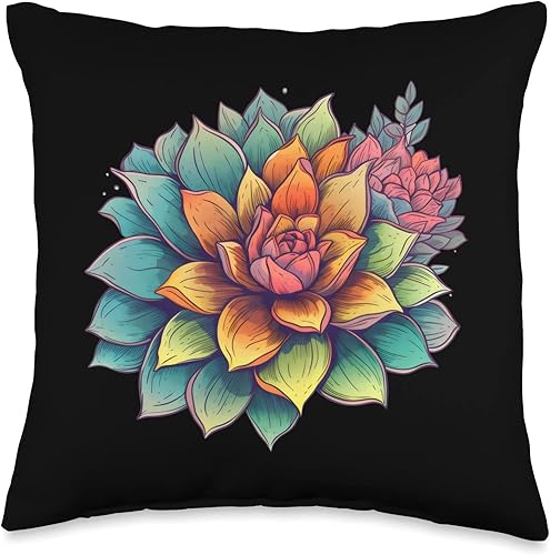 Cactus and Succulent Designs by Fasaza Cojín de cactus floreciente con diseño de cactus y suculentas, flores silvestres, 16 x 16 pulgadas, multicolor