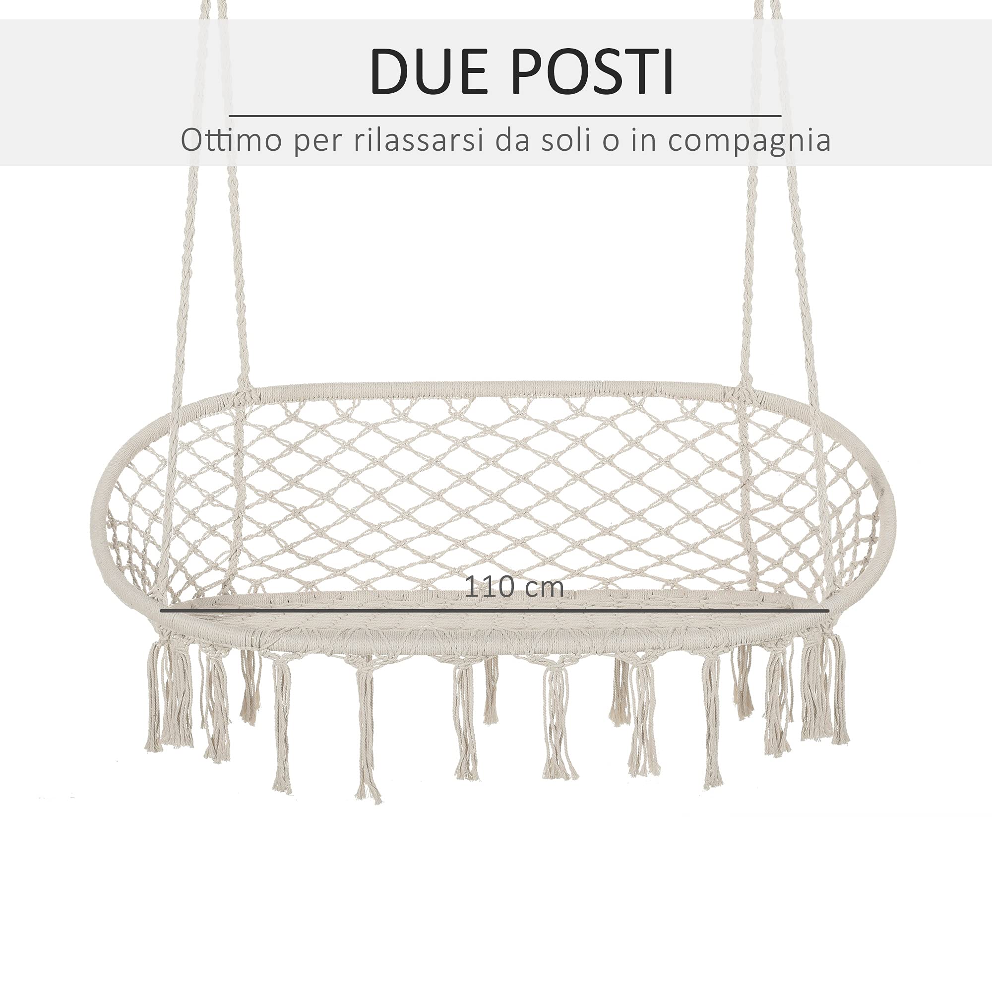 Outsunny Amaca a Dondolo da Giardino e Casa a 2 Posti, Telaio Metallo e Seduta Cotone 130x75x35cm, Bianco Crema