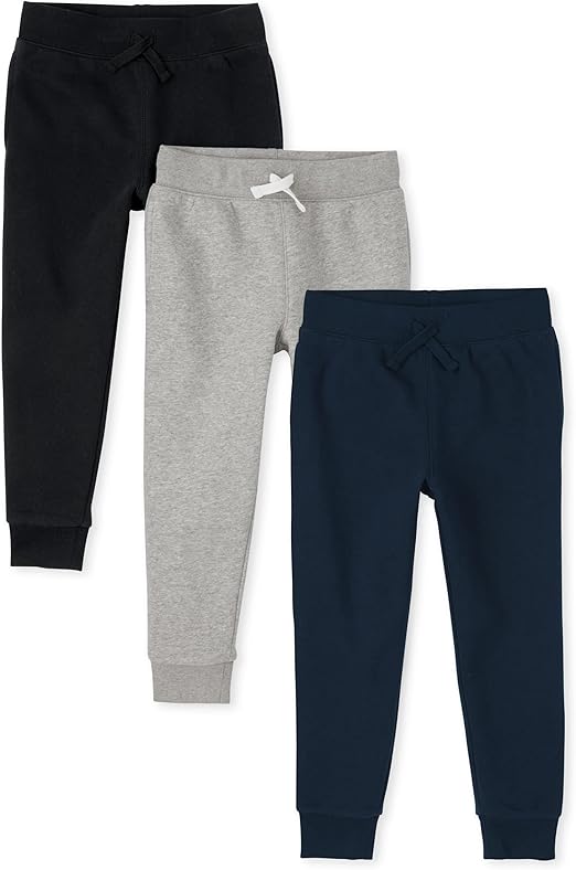The Children's Place boys Active Fleece Jogger Pants, Black/New Navy/Smoke 3 Pack, Medium US