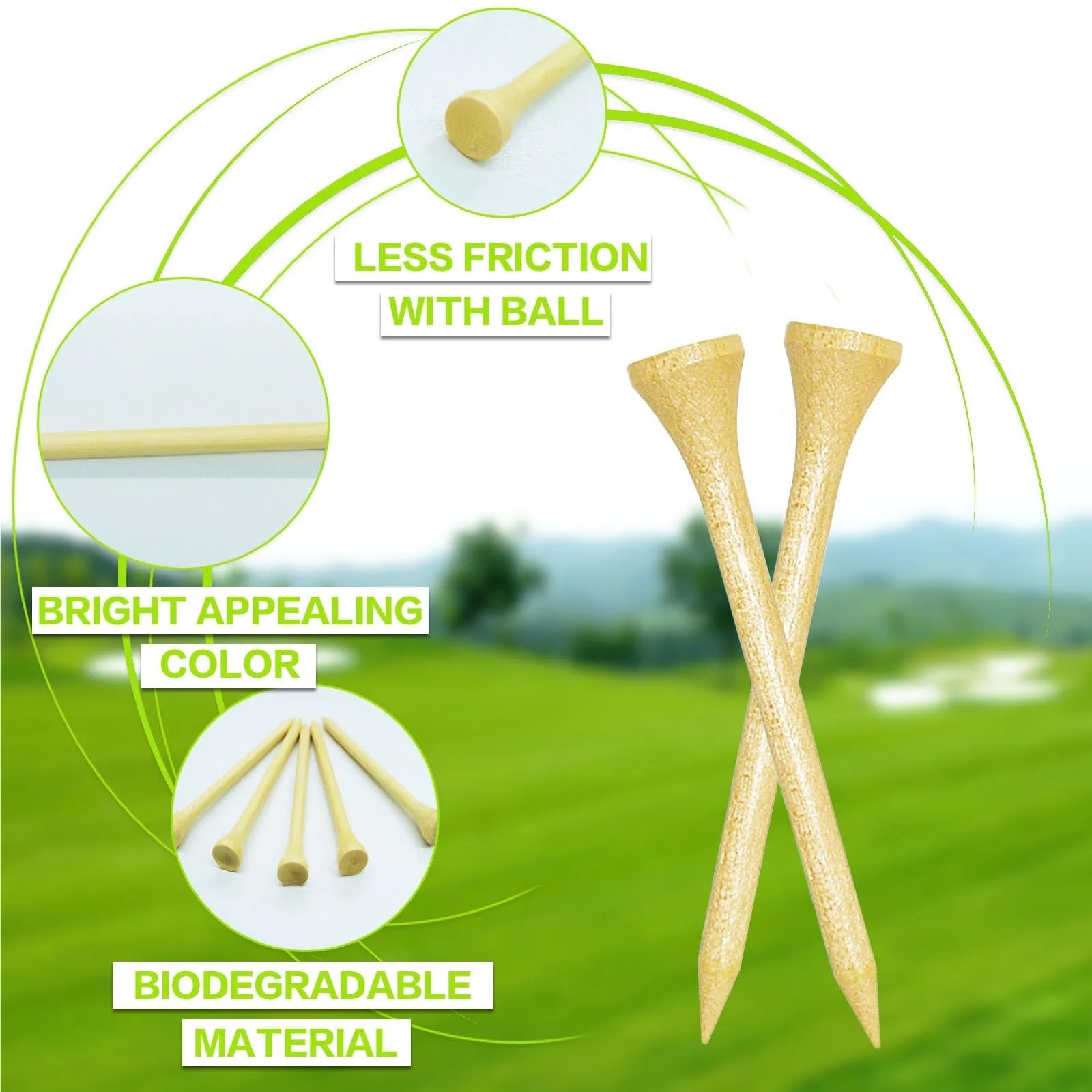 Golf Tee Bambus-Golf-Tees, 1000/500/250 Stück, 2-3/4 und 3-1/4 Zoll Länge |, 7-mal stärker als Holz-Golf-Tees