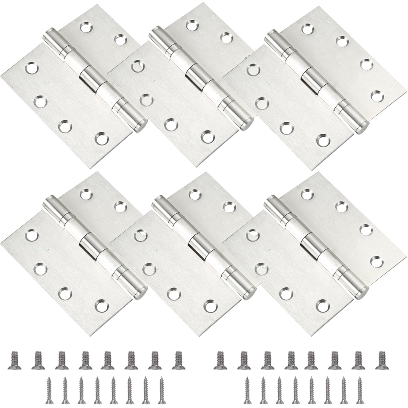 Paquete de 6 bisagras de puerta comerciales resistentes de 4.5 x 4.5 pulgadas, grosor de acero inoxidable de 3 mm, bisagra de puerta de rodamiento de bolas de acero silencioso con esquinas cuadradas