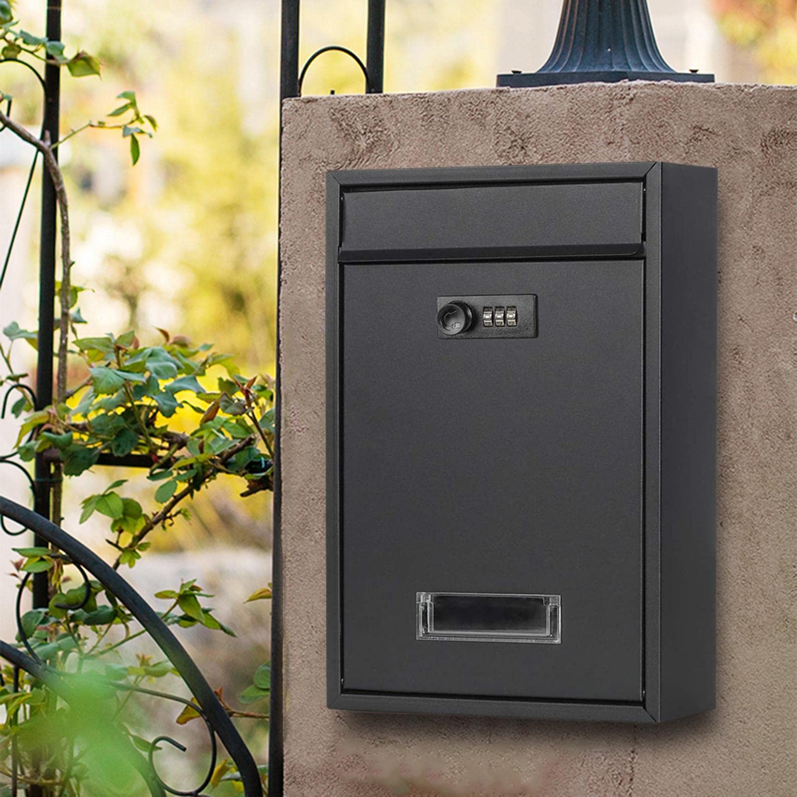 LOVIVER Buzón de pared con bloqueo de gran capacidad, con bloqueo de código, hierro externo para puerta delantera, decoración del hogar, oficina, carga de periódicos