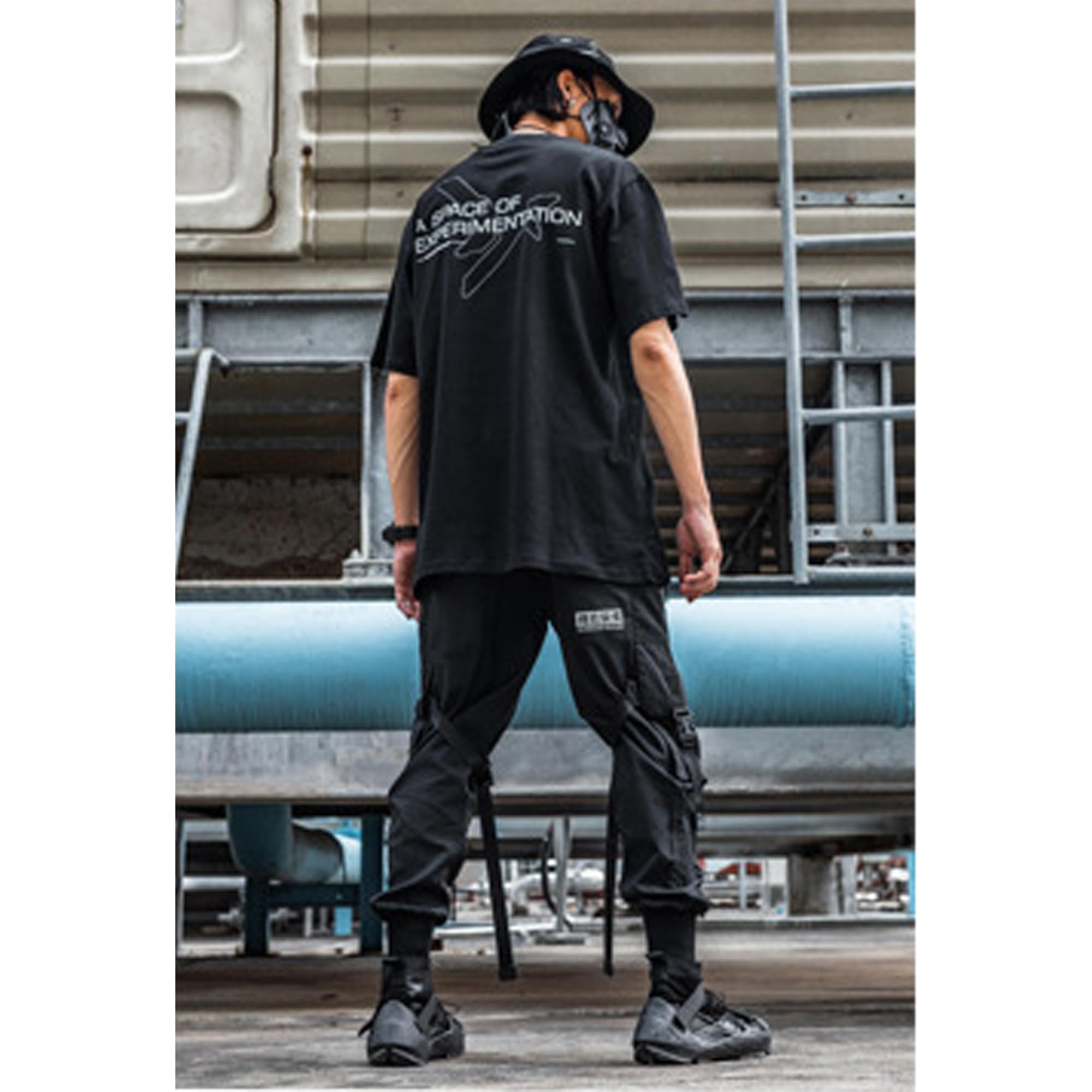 XYXIONGMAO Dunkle Herren-Cargohose, Cyberpunk-Hose, Gothic-Hose für Herren, japanische Cargohose mit Trägern, taktische Tech-Cargohose