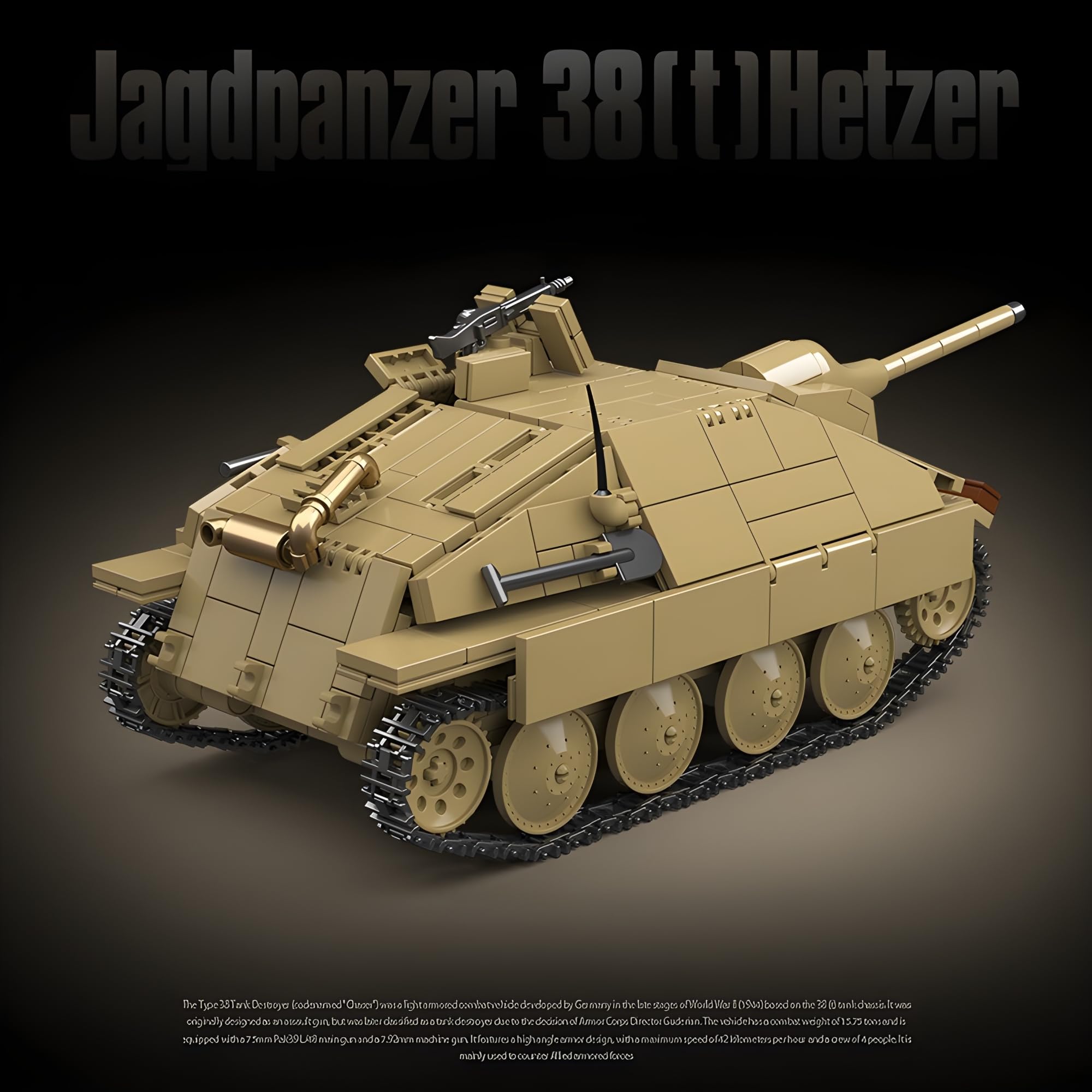 Technik WW2 - Lot de 702 blocs de construction - Chasseur de chars WW2 - 38 (t) - Avec 3 figurines miniatures - Jouet militaire - Pour la maison, le bureau - Décoration - Cadeau (702 pièces)