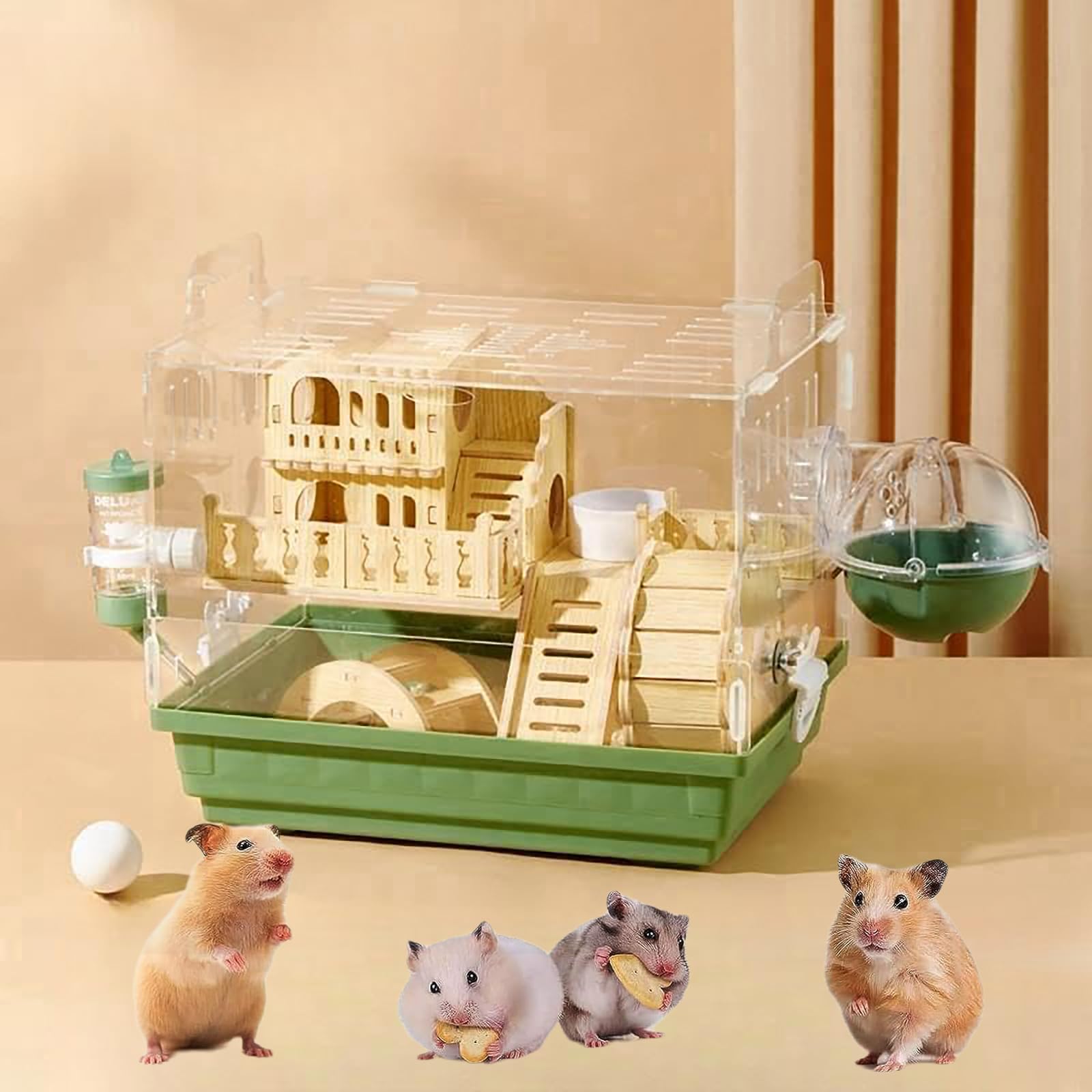 Amazon | 通気性 アクリル ハムスター ケージ 2階建て モルモット