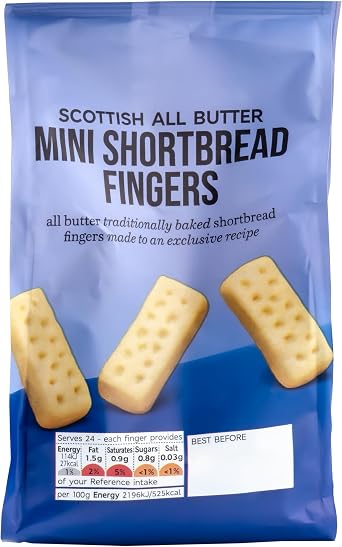 3 x 125g Mini Bags of Traditional Scottish All Butter Mini Shortbread Fingers, Small Shortbread Biscuits, Vegetarian, 375g