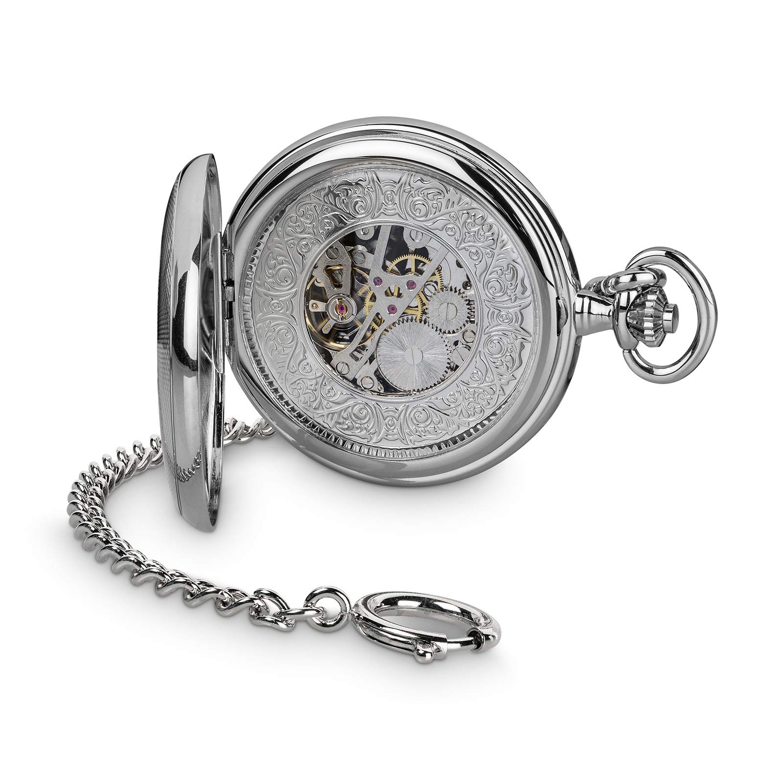 Hermann Jäckle Herren Taschenuhr Ettlingen Skelett 50 mm | Skelett-Design, Handaufzugswerk, Double Hunter Gehäuse, römische Ziffern, inklusive Kette und Reiseetui