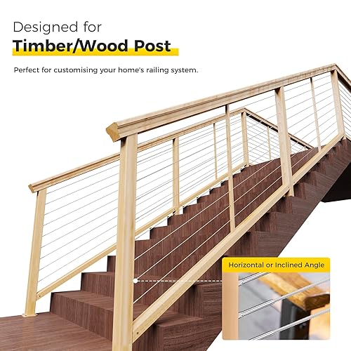 Miniatura 4 de WAYSKA Paquete de 80 tornillos de acero inoxidable T316 para diestros y zurdos para postes de madera de 18 pulgadas, kit de barandillas de cable de