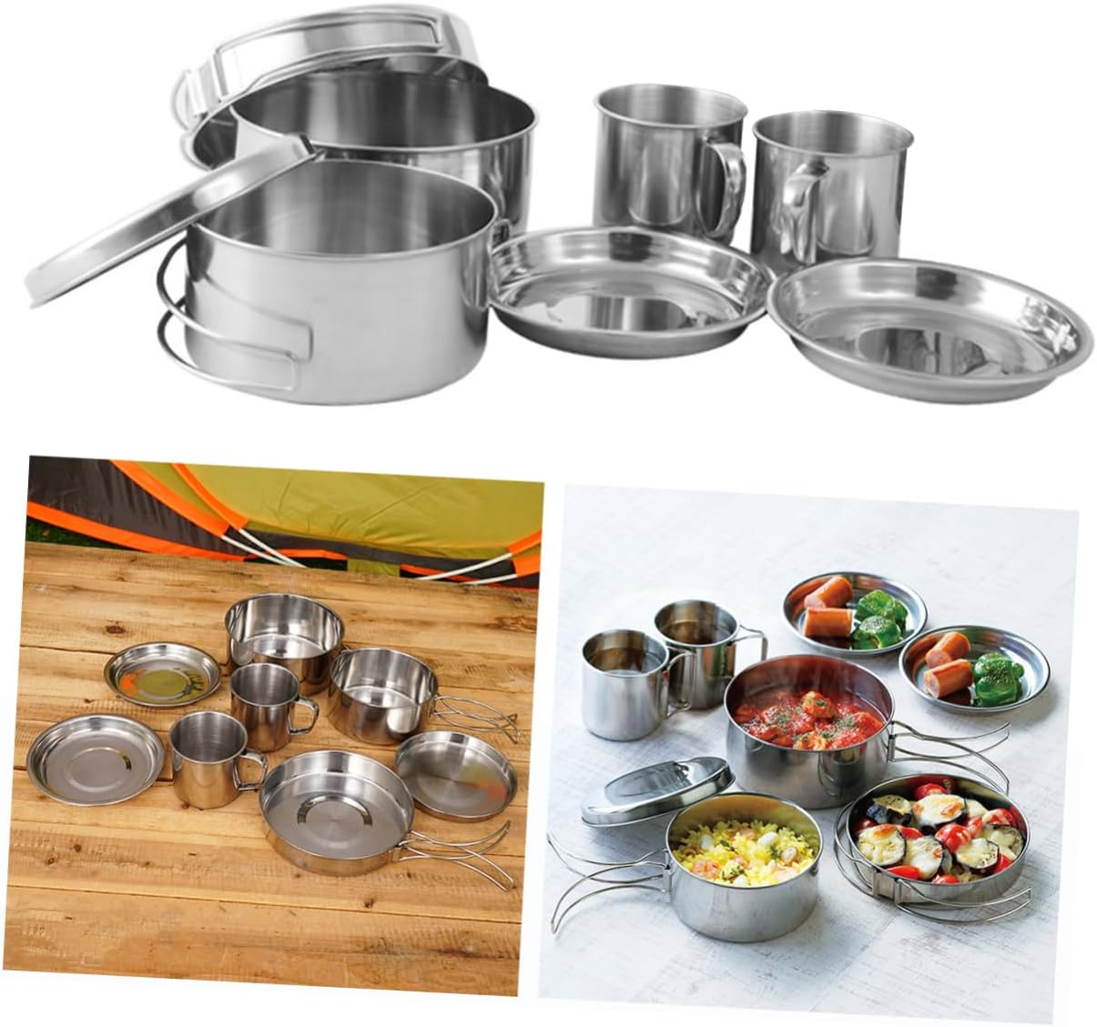 KICHOUSE 1set Outdoor Camping Cookware Portable Cooking Pot and Frying Pan for Hiking Fishing and Picnics Lightweight and Compact Multi-Function Cookware Kit