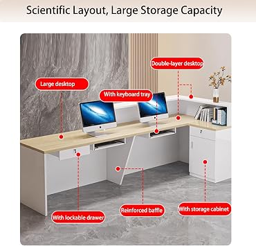 Reception Desk with Counter and Drawers, Front Desk Reception Counter with Light Strip, Checkout Counter for Office,Lobby, Retail, Store, Shop A-Right 140 * 60 * 100cm/55.1''*23.6''*39.4''