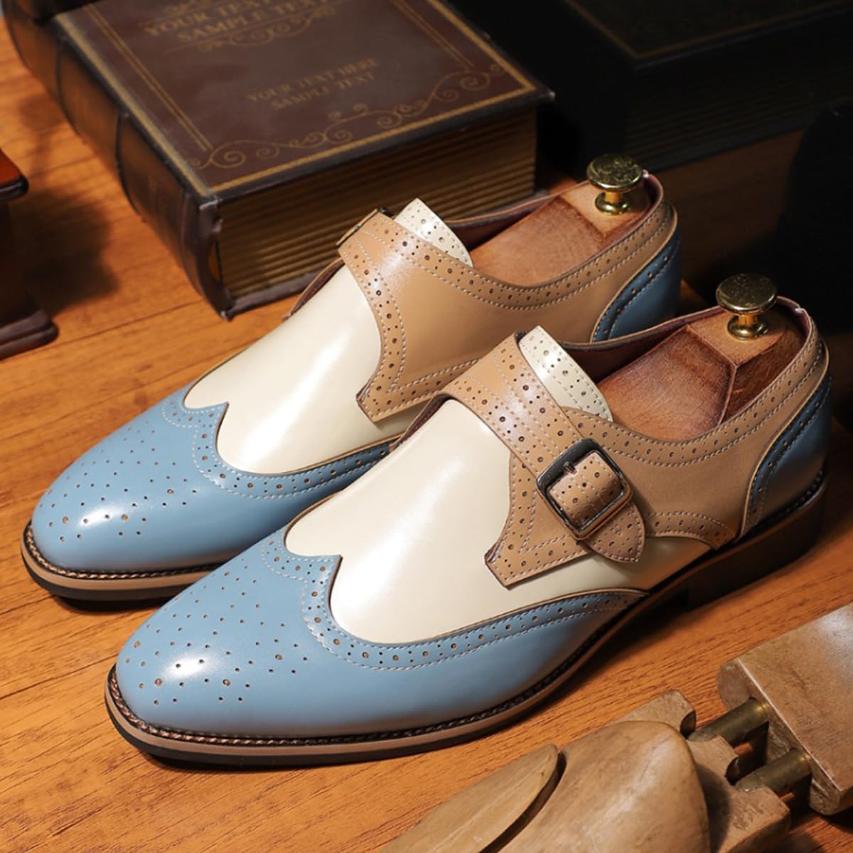 Zapatos de Vestir sin Cordones para Hombre con Hebilla, Zapatos Oxford Punta Puntiaguda for Negocios y Eventos