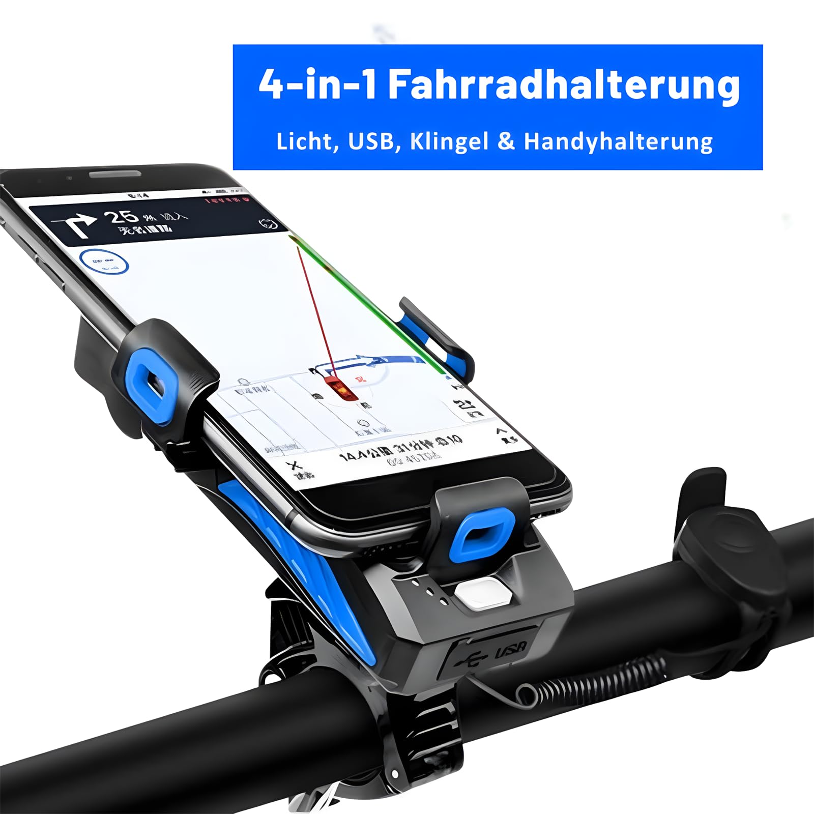 pikfein RadGenie Smart 4-in-1: Die Innovative Fahrrad Handyhalterung USB wiederaufladbare LED Fahrradscheinwerfer, IPX4 Regenschutz, für alle Fahrräder