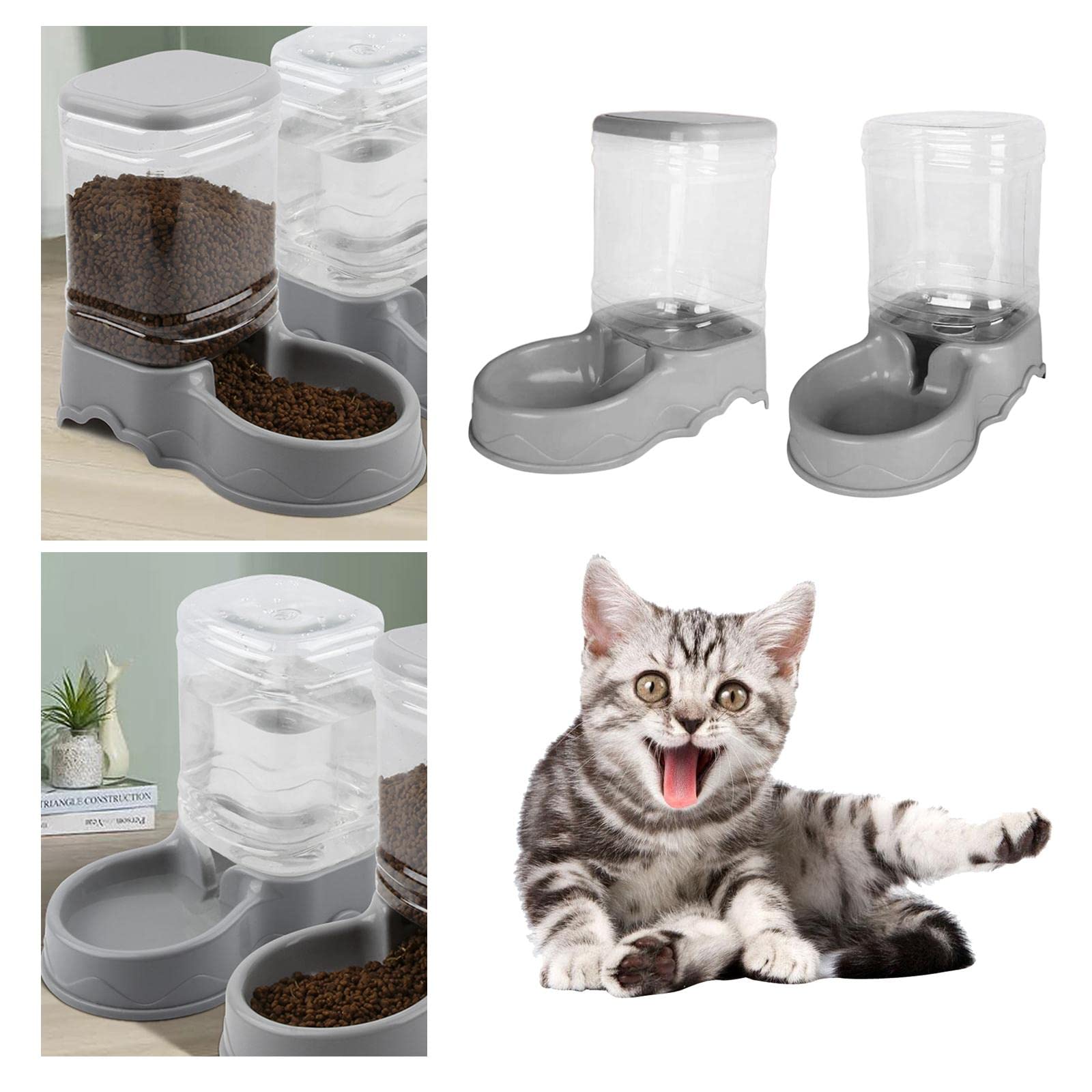 Baoblaze 3.5L Automatischer Futterspender + Wasserspender für Tiere Katzen Hunde, 2pcs Grau