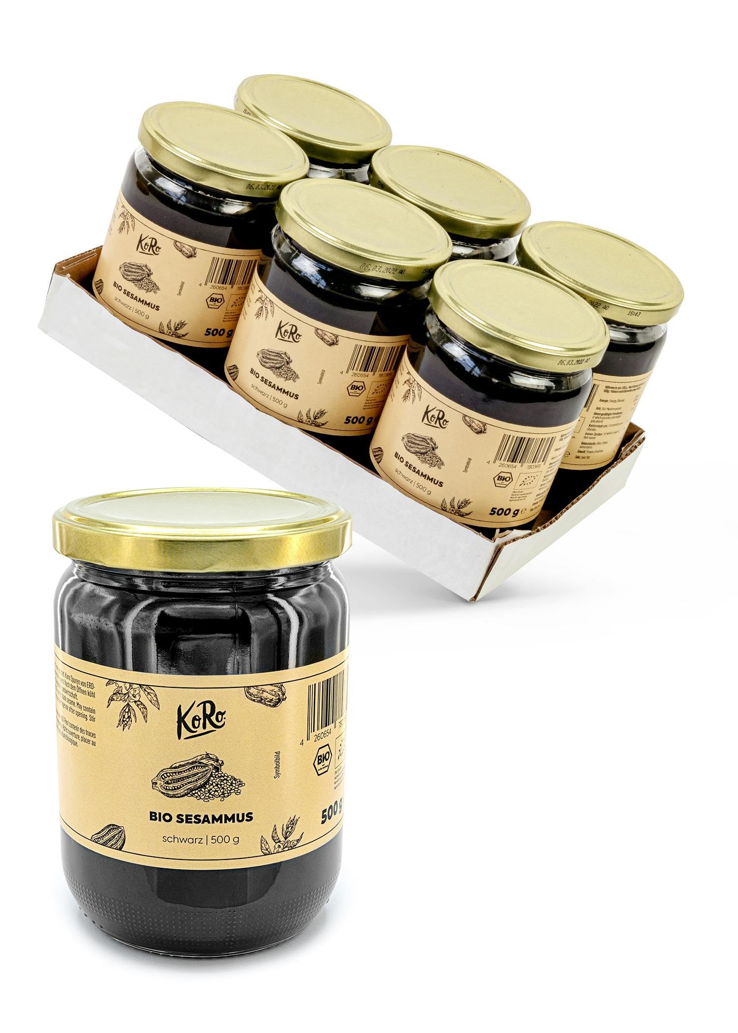 KoRo - Koro - Tahina nera bio 6 x 500 g - 100% semi di sesamo bio - per hummus e dressing