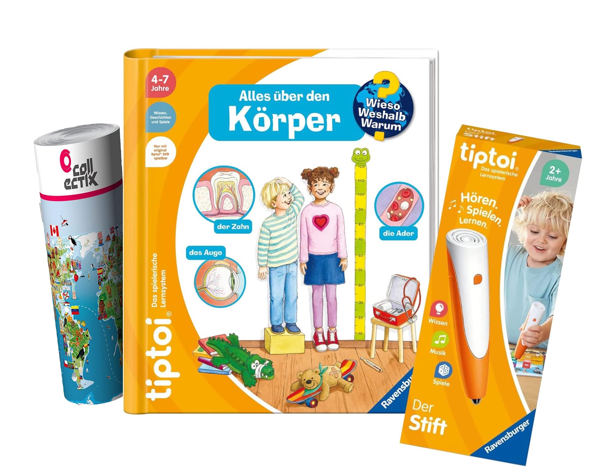 Ravensburger tiptoi Set: Dlaczego? Dlaczego? Alles über den Körper (książka dla dzieci) + 00110 tiptoi Der Stift, zabawka edukacyjna dla dzieci