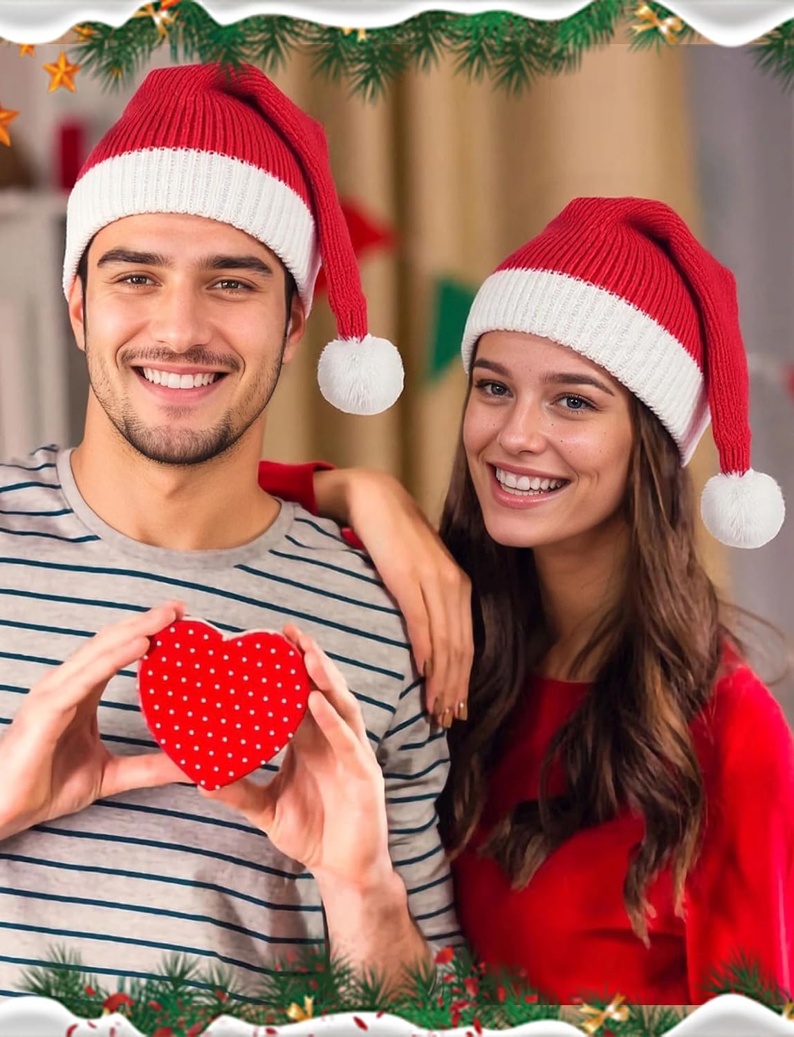 FEOYA Unisex Santa Hat Family Christmas Knitted Hats Soft Christmas Party Hat Stretchy Winter Hats