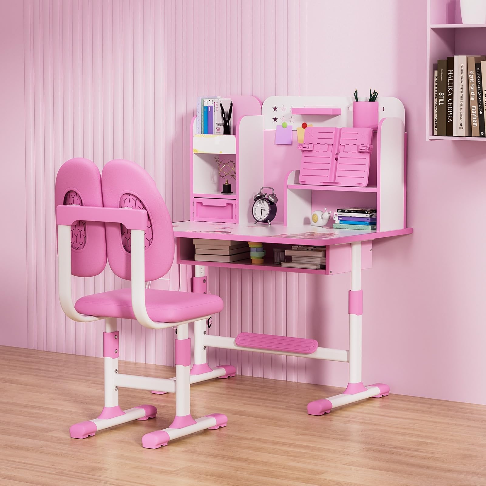 Kinder-Schreibtisch- und Stuhl-Set, Kinderschreibtische, Jungen und Mädchen, Schreibtisch für Kinderzimmer, höhenverstellbar, Kinder-Studiertisch und Stuhl-Set mit Sitzkorrektur, Schublade