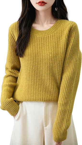 Chanyarn Womens 100% Merino Wool Sweater 2024 Fall Winter Casual Crewneck Long Sleeve Ribbed Knitted Pullover Sweater