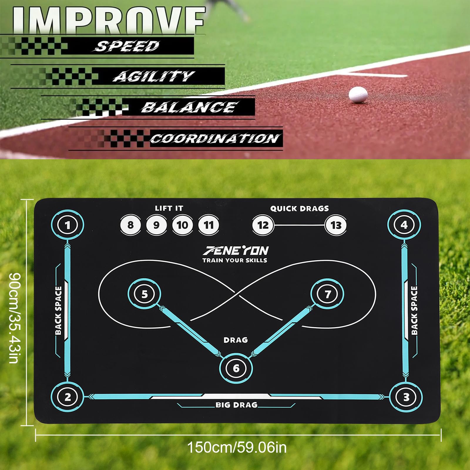 Esterilla de entrenamiento de hockey para interior y exterior, ayuda de entrenamiento de hockey, superficie antideslizante y silenciosa, accesorio de hockey para adultos y niños, 150 x 90 cm