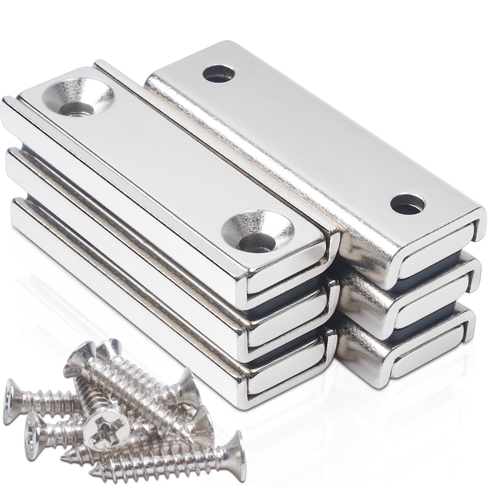 swihorab Lot de 6 aimants en néodyme extra puissants - 40 x 13,5 x 5 mm - Aimants rectangulaires à visser - Avec trou magnétique - Tête fraisée - Aimant industriel en pot avec vis