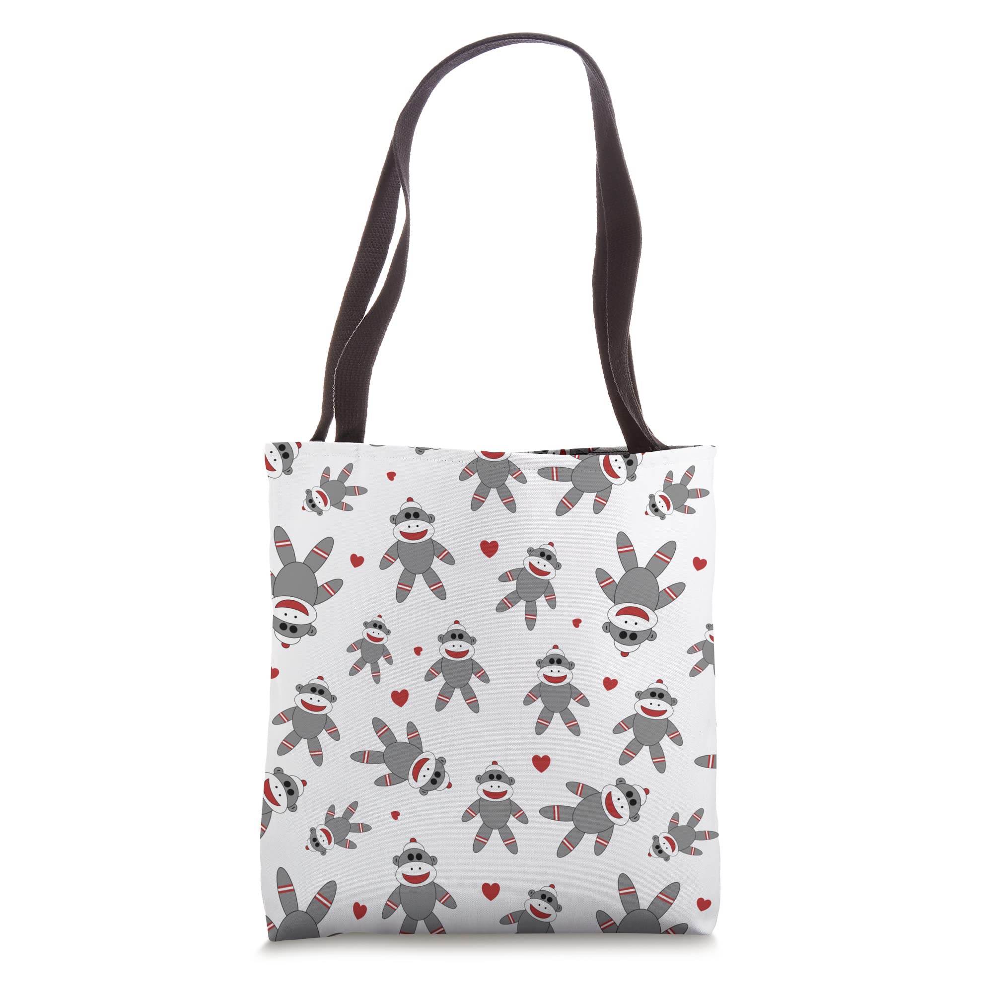 Cute Sock Monkey With Hearts Pattern Tote Bag