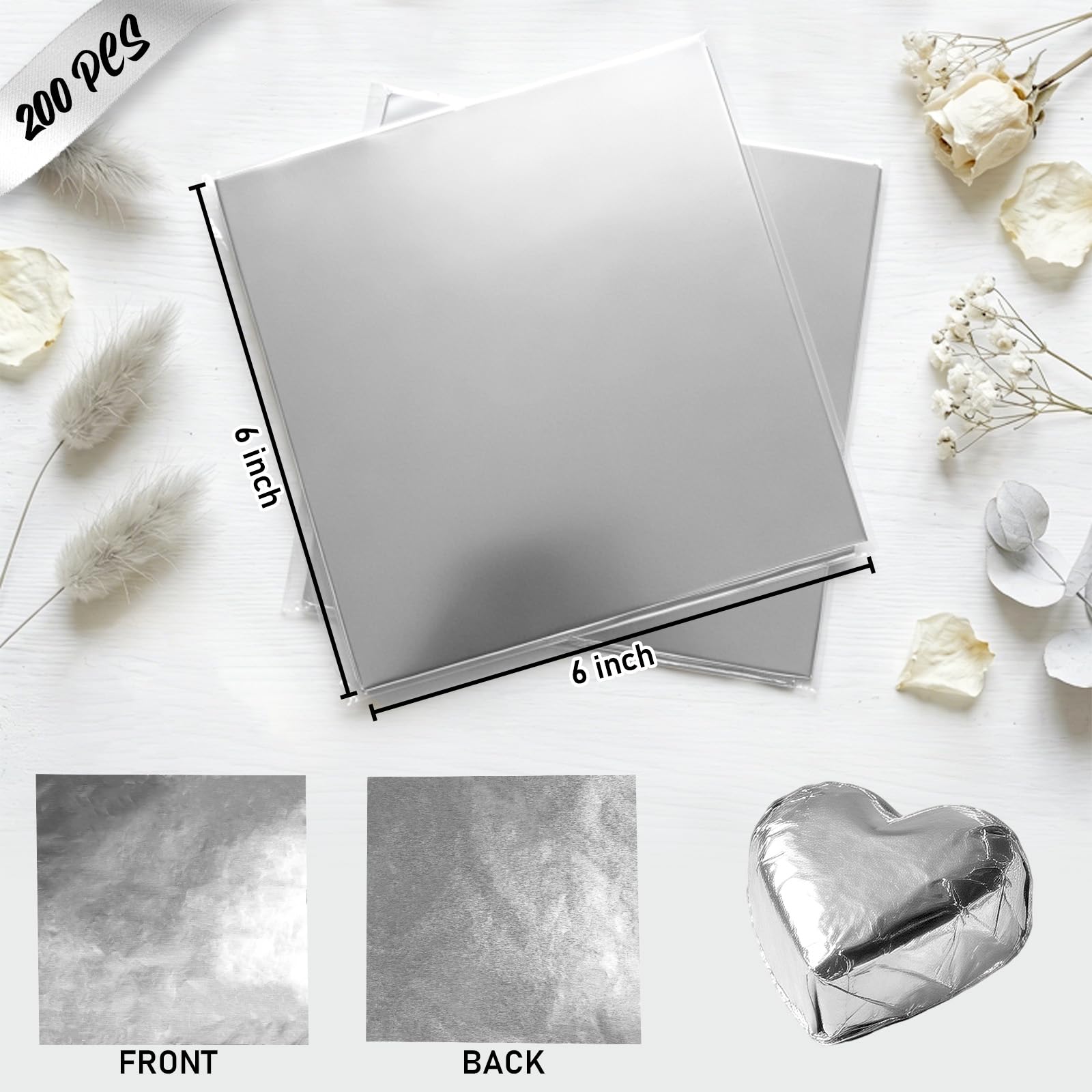 Aluminiumfolien, Papier, Schokolade, Süßigkeiten, Verpackungen, Silber, 15,2 x 15,2 cm, 200 Stück