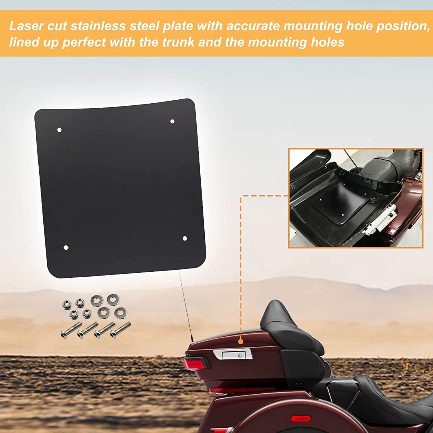 Tour Pack Plate, Inner Metal Base Plate Kit, Laser Cut Fit for 2014+ Harley Touring Razor Chopped King Tour Pak