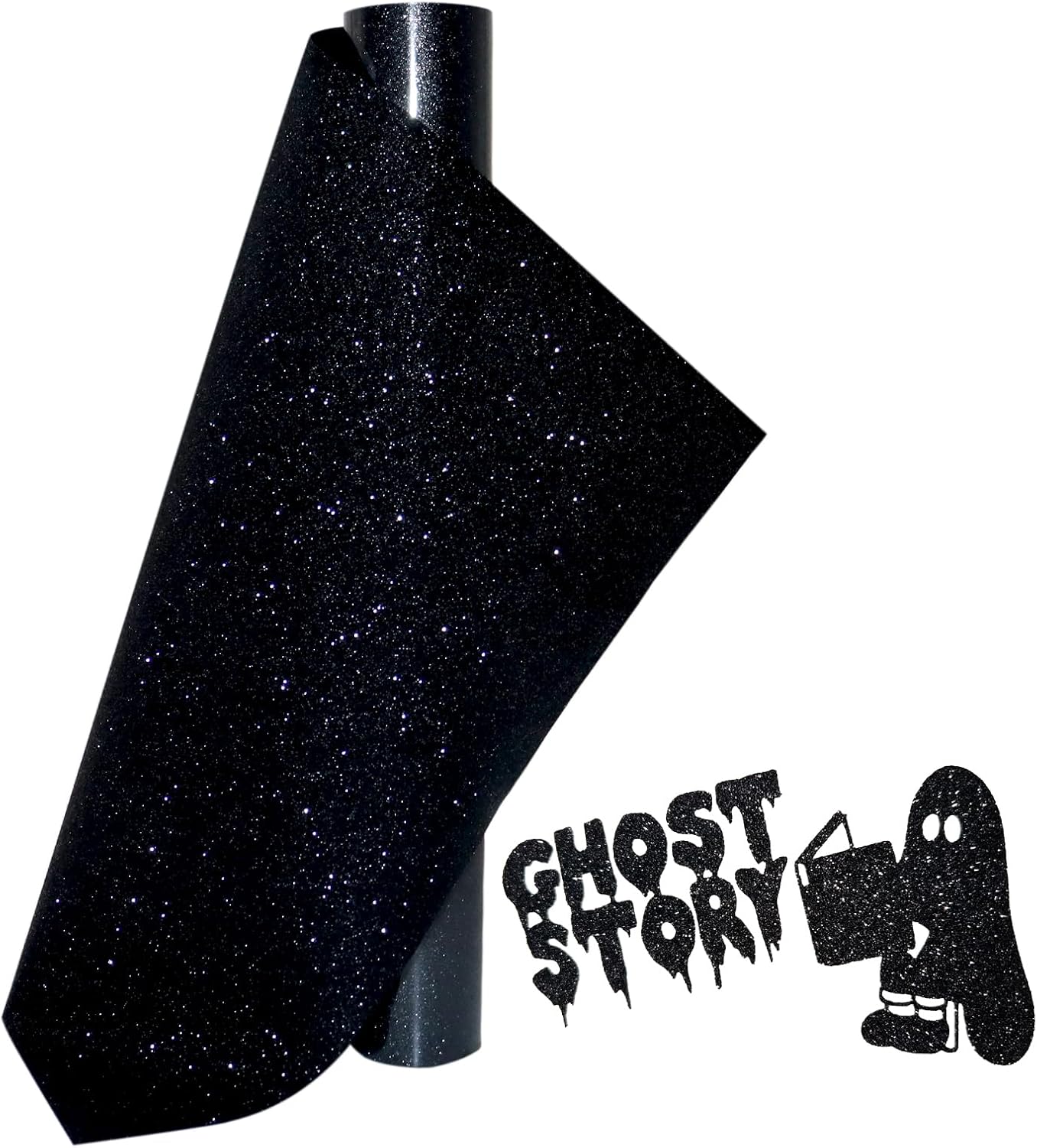 Glitter Heat Transfer Vinyl 12" x 5ft Black Glitter Iron on Vinyl for T-Shirt, Sparkle HTV Vinyl for All Cutting Machine, Easy to Cut & Weed & Transfer DIY Craft Projects