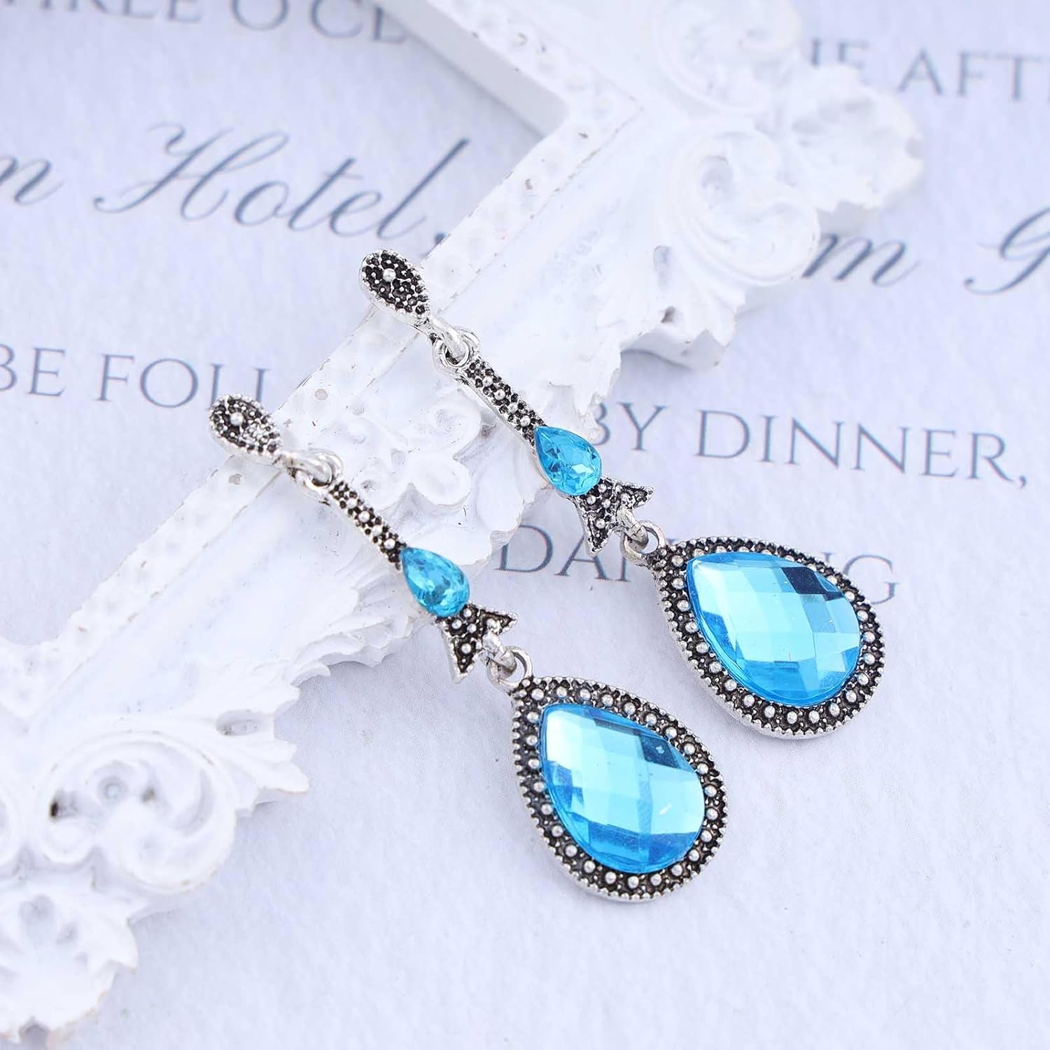 Bohemian Teardrop Sapphire Dangle Earrings Silver Crystal Cz Drop Earrings Teardrop Blue Sapphire Earrings Water Drop Sapphire Stud Earrings Jewelry for Women Gifts - Image 6