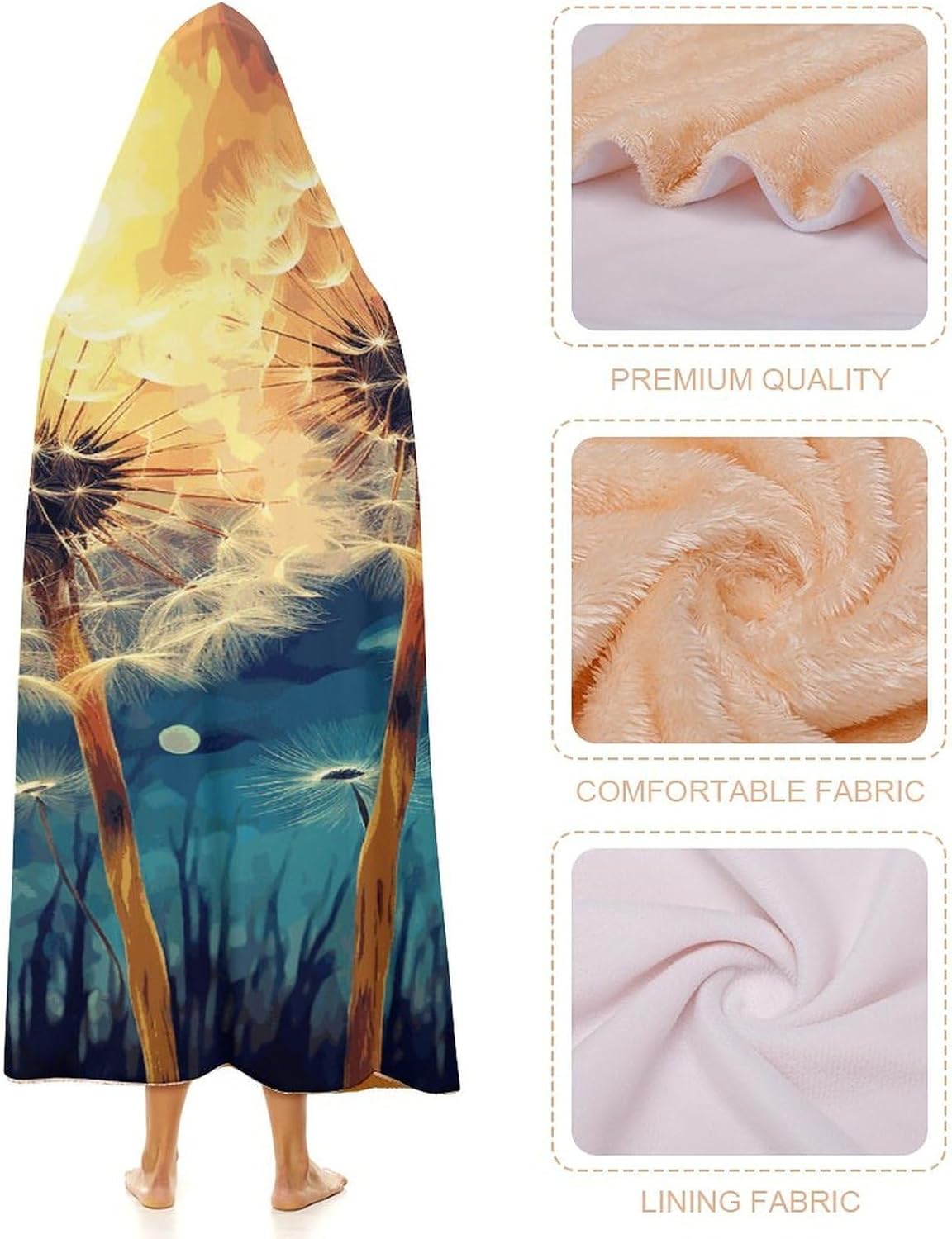 Dandelion DIY Drawing Paint Hooded Blanket Cozy And Functional,Wearable Blanket Hoodie for Women Men,Blanket Poncho Presents50 x60
