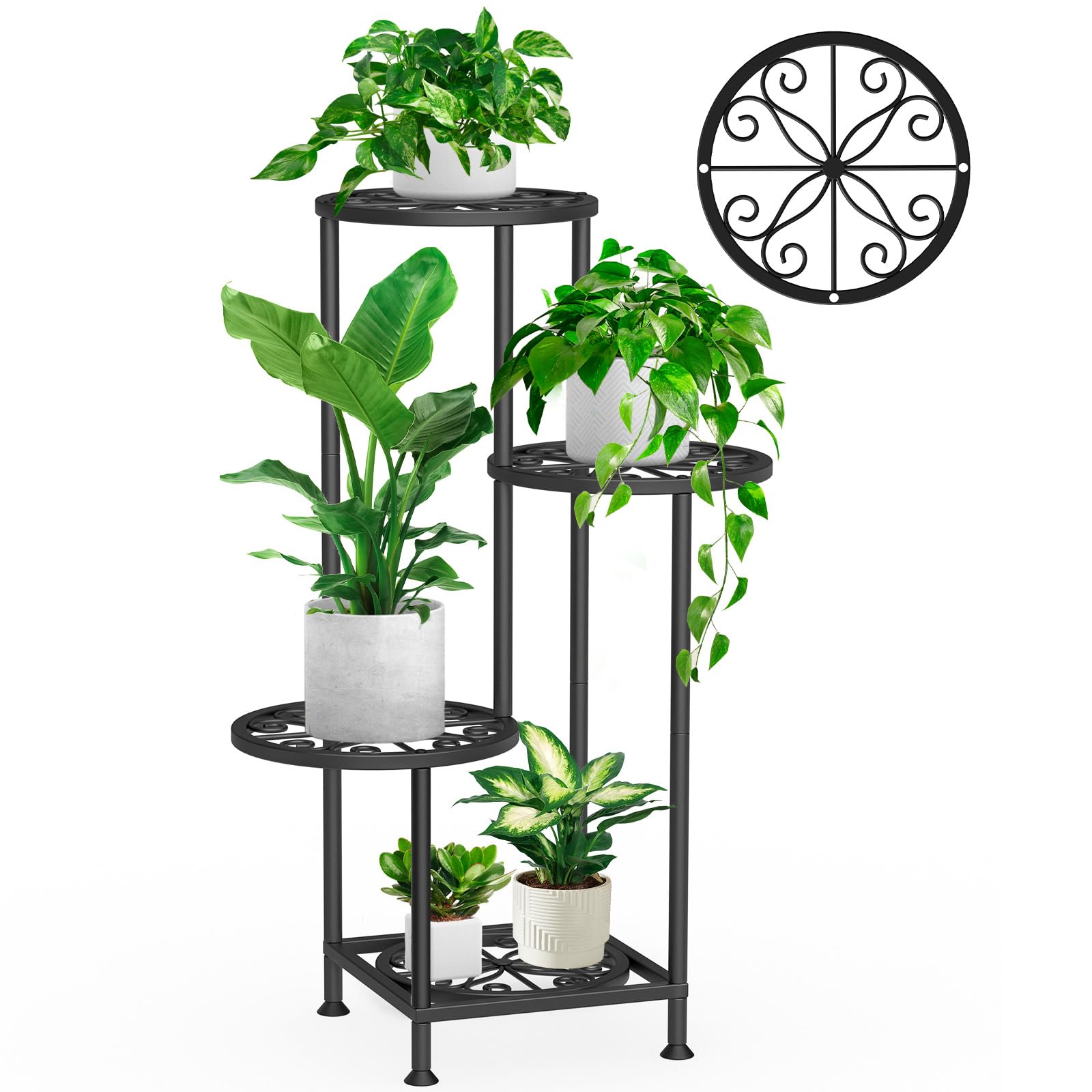 SMFANLIN 4 Tier Plant Stand Indoor Outdoor, Tall Metal Corner Flower Shelf Holder for Multiple Plants, Space-Saving Rustproof Plant Display Rack for Patio Balcony Garden Living Room Porch, Black