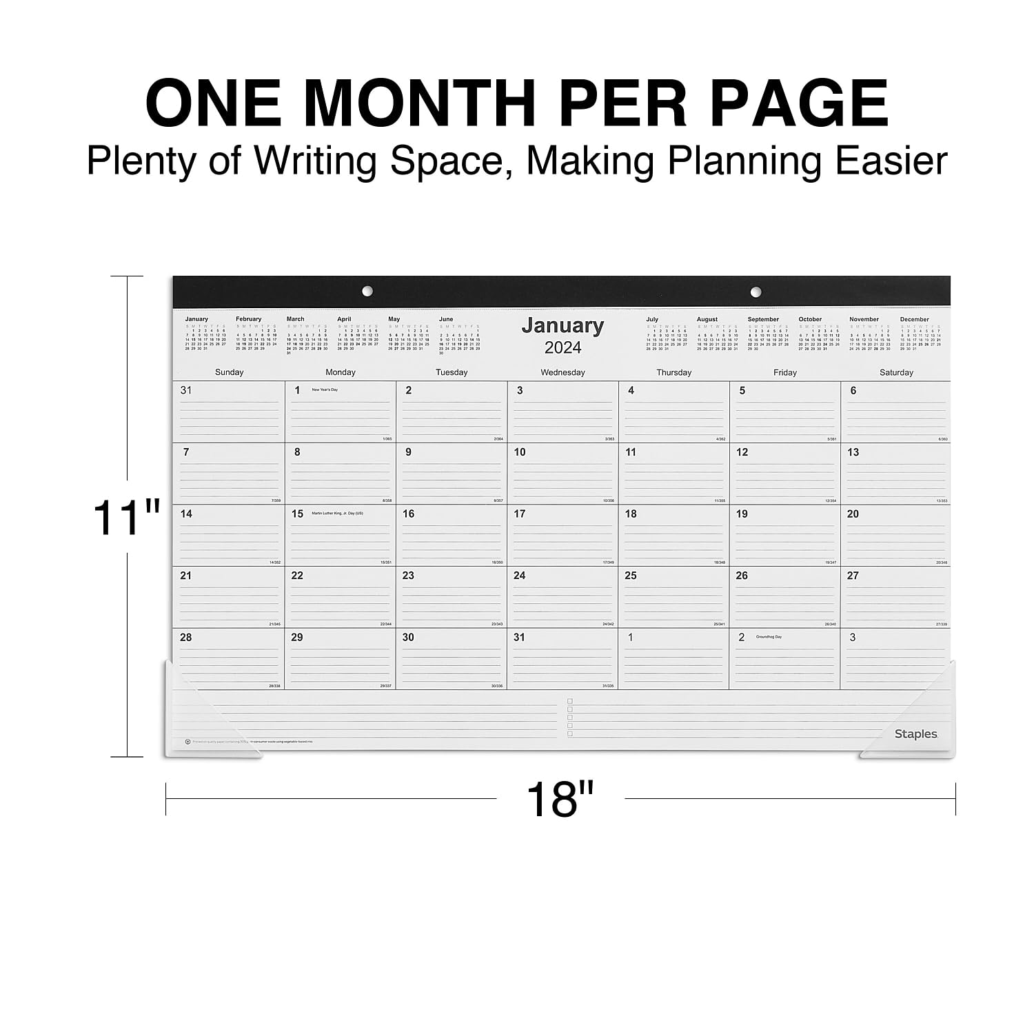 Amazon.com : 2024 Staples 18-inch x 11-inch Desk Pad Calendar, Black  (ST17392-24) : Office Products