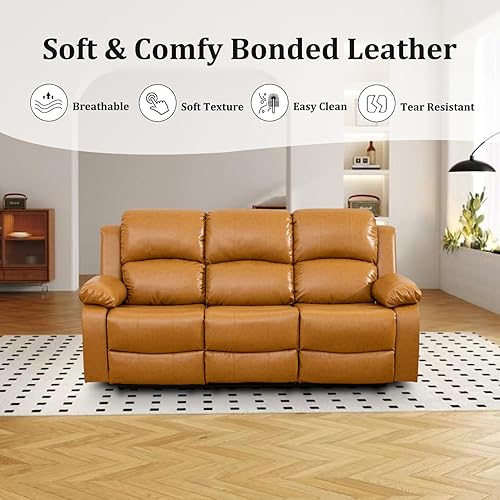 Miniatura 19 de Juego de sofá reclinable manual, juego de sofá de cuero regenerado con reclinables, juego de sofá reclinable de cuero con almacenamiento Negro