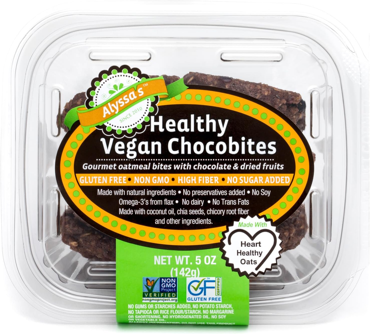 Alyssa’s Vegan Chocobites ⎸ Gluten Free Cookies, Healthy Snacks from the Bakery ⎸ Dairy Free, Sugar Free, Low Carb, Keto Protein Snacks ⎸ Gluten Free Snacks for Kids ⎸ 8 Cookies per box, 1 Pack