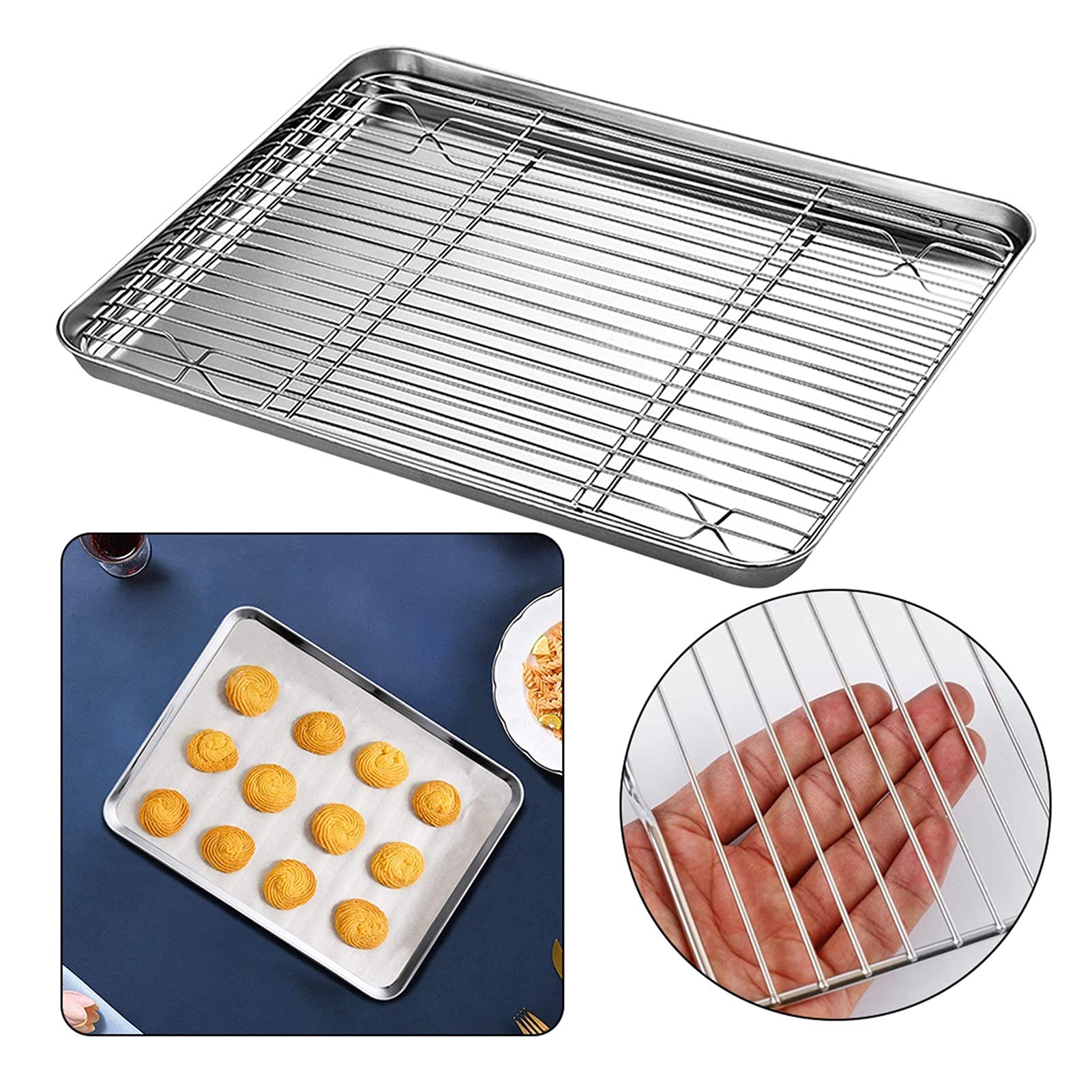 Bandeja para Hornear de Acero Inoxidable con Rejilla de Refrigeración Extraíble Chips Antiadherentes Cesta Sartén Parrilla Malla Herramienta de Cocina Bandeja para Barbacoa, Hornear de Acero (Color