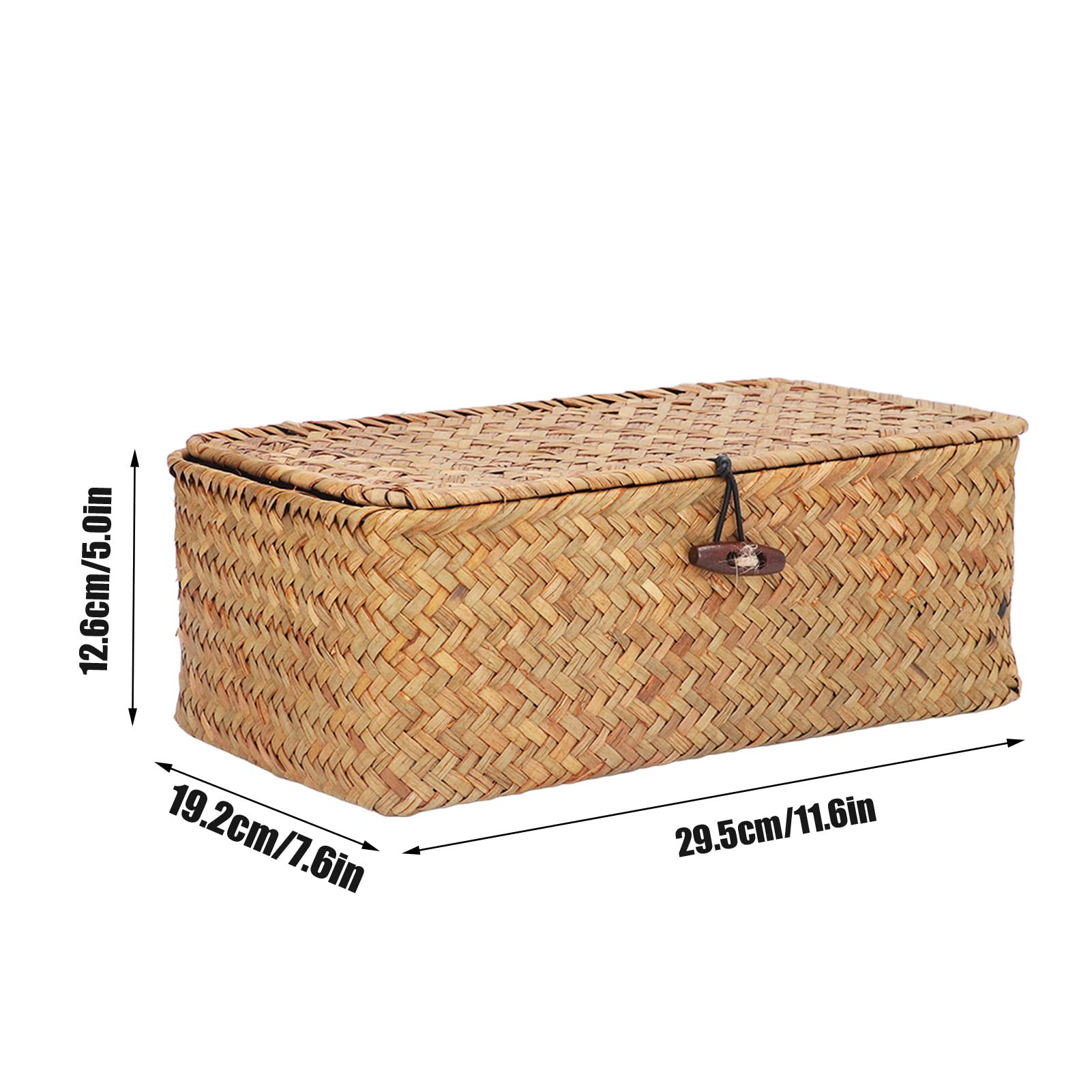 Cesta de Mimbre Rectangular con Tapa Organizador Almacenamiento Hogar Jardín Hecho a Mano