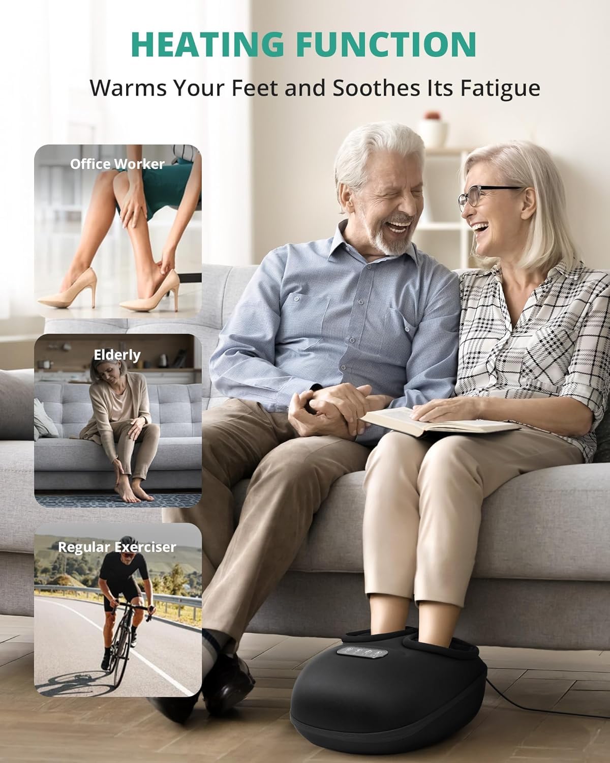 Medcursor Masseur Pieds Avec Chaleur, Appareil De Massage Des Pieds À Pétrissage Profond et Compression d’Air, Massage Shiatsu Des Pieds pour La Maison ou Le Bureau, Cadeau Femmes et Hommes (Noir)