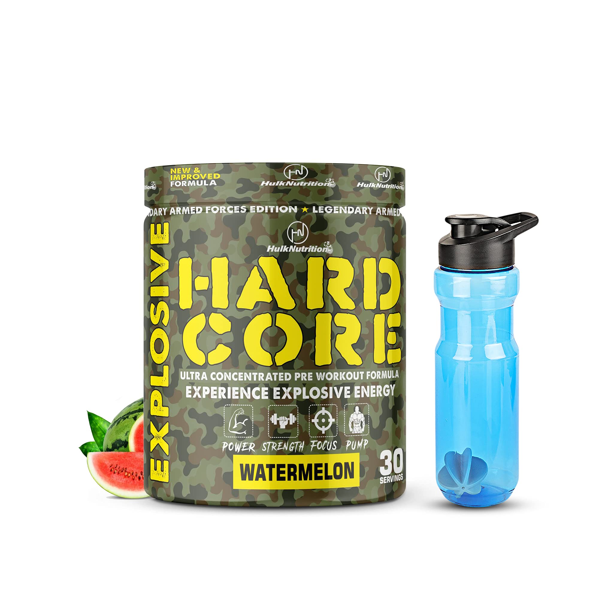 Hardcore Pre-Workout Supplement, Energy Drink with Creatine Monohydrate, Arginine AAKG, Beta-Alanine, Explosive Muscle Pump, Caffeinated Punch - Men & Women [30, Watermelon] Free Shaker