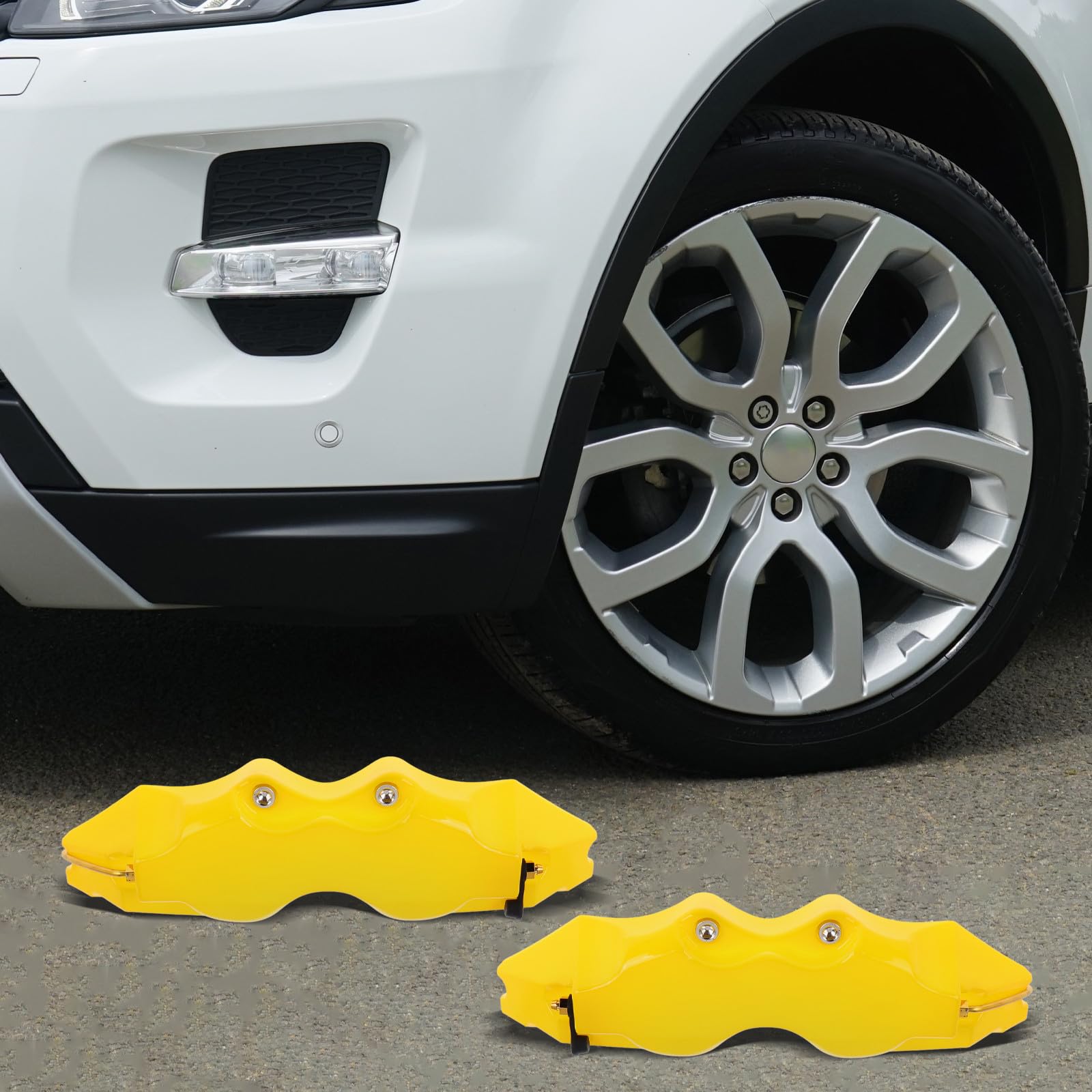 SHINEOFI Cubre Pinzas de Freno Estilo 3D Amarillo para Coches Protección Completa y Fácil Instalación, Kit de 2 Sets para Pinzas de Freno Delanteras y Traseras
