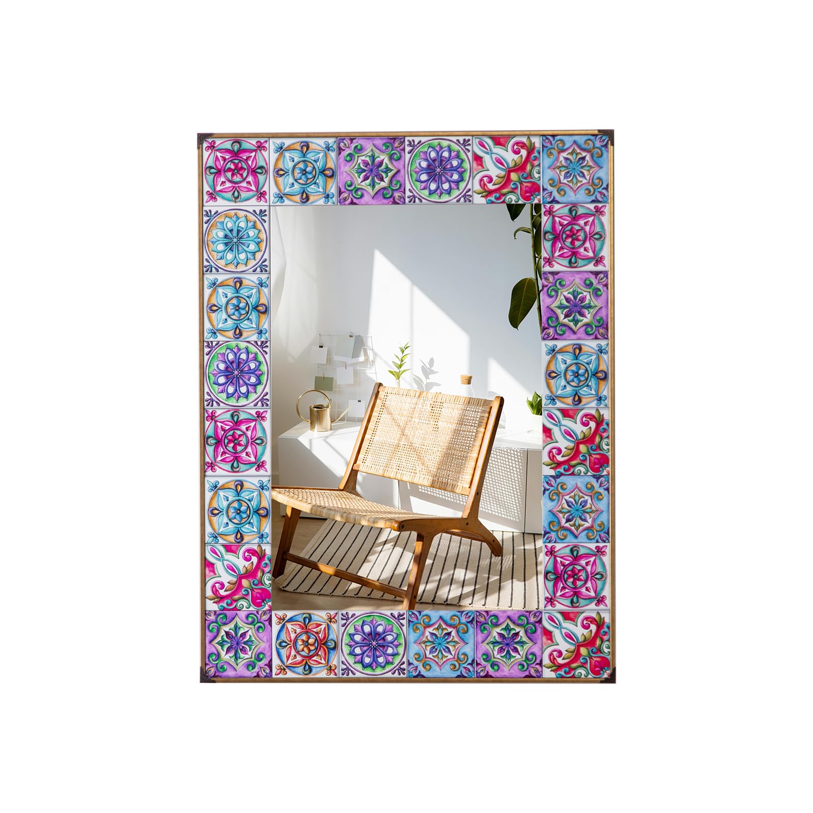 HuiDao Mosaic Wall Mirror, Mexican Mirror Entryway Decorative Mirror with 3D Patterns for Wall Decor, 24” x 32” Moroccan Spanish Mediterranean Mirror for Bathroom, Vanity, Living Room
