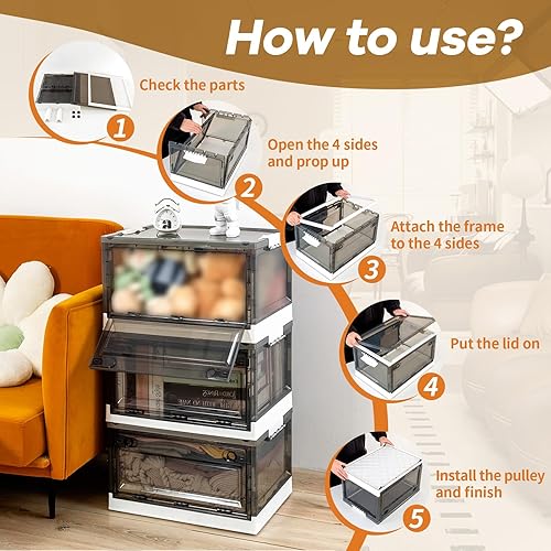 Miniatura 6 de Tikuns Contenedores de almacenamiento plegables de 16 galones con tapas, organizadores de armario plegables y contenedores de almacenamiento