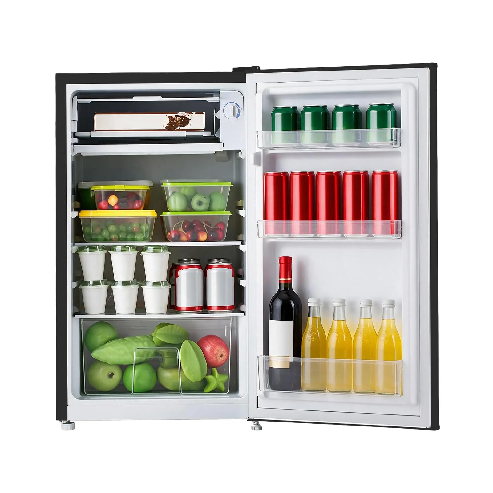Frigo Sotto Piano 85L, Mini Frigo, Piccolo Frigorifero, Posa Libera, Raffreddamento Diretto, Porta Reversibile, Sbrinamento, Regolazione della Temperatura Regolabile, Illuminazione a LED (Black