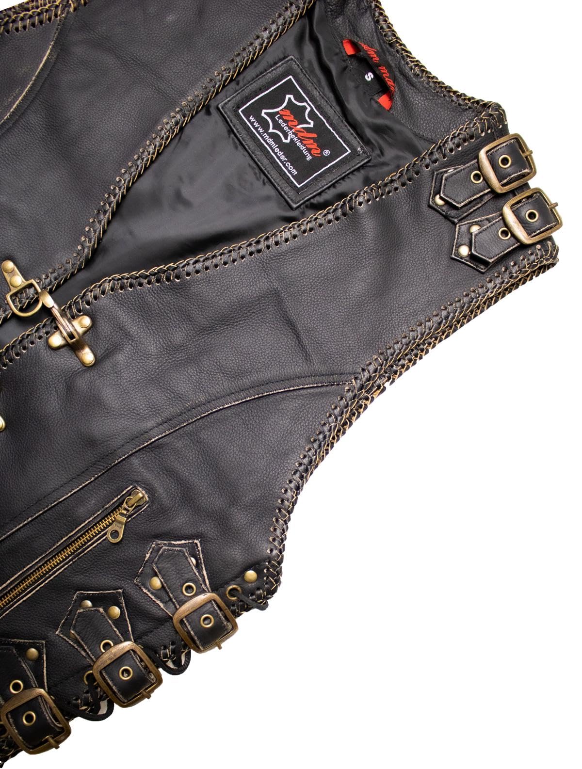 Herren Biker Lederweste mit Messing Schnallen und Karabinern