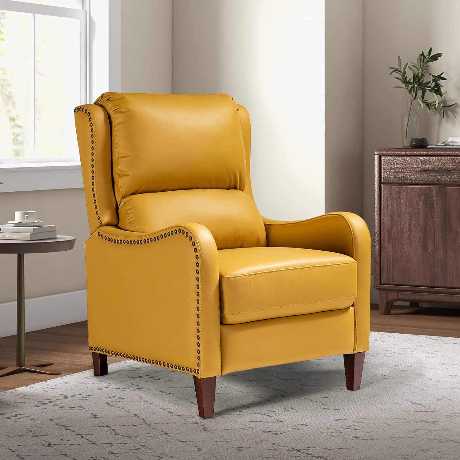 TINA'S HOME Genuine Leather Recliner Chair, MidCentury