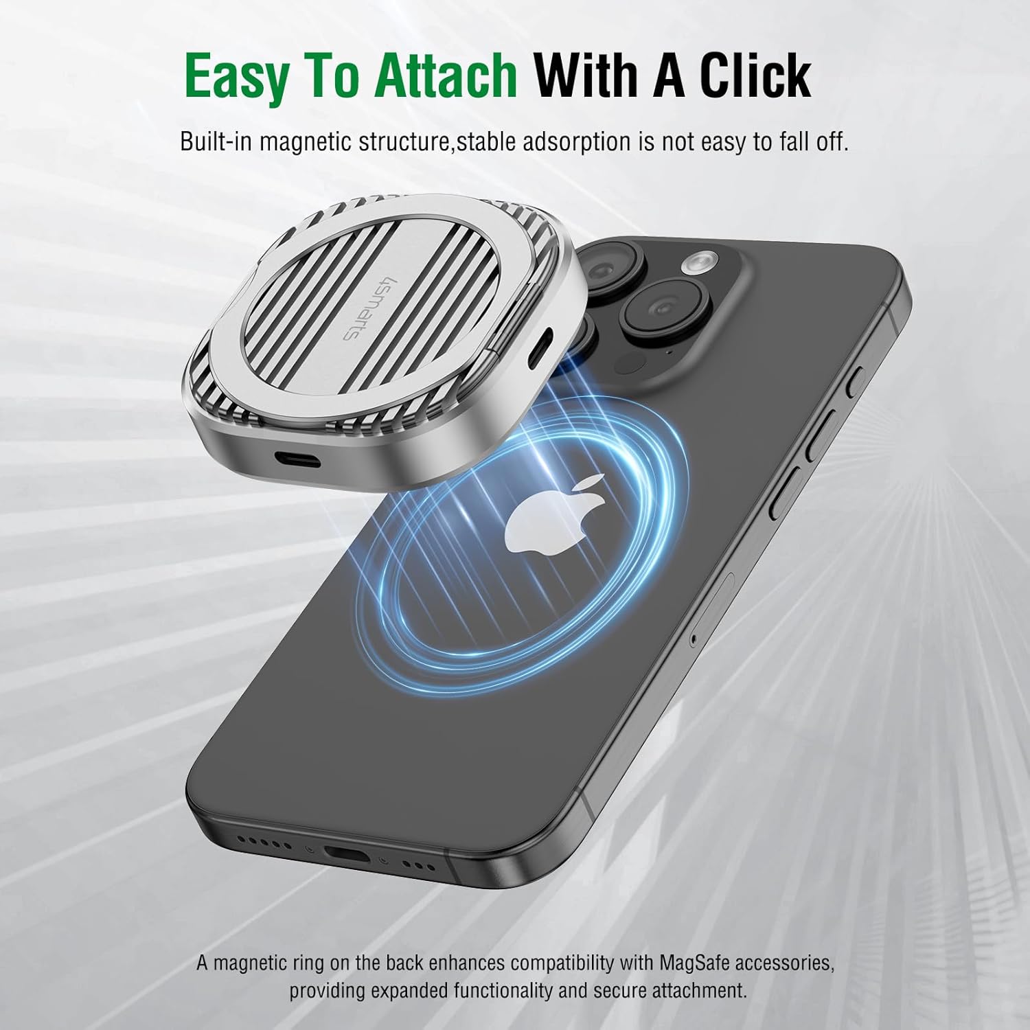 Magnetic attachment of the SSD enclosure to an iPhone