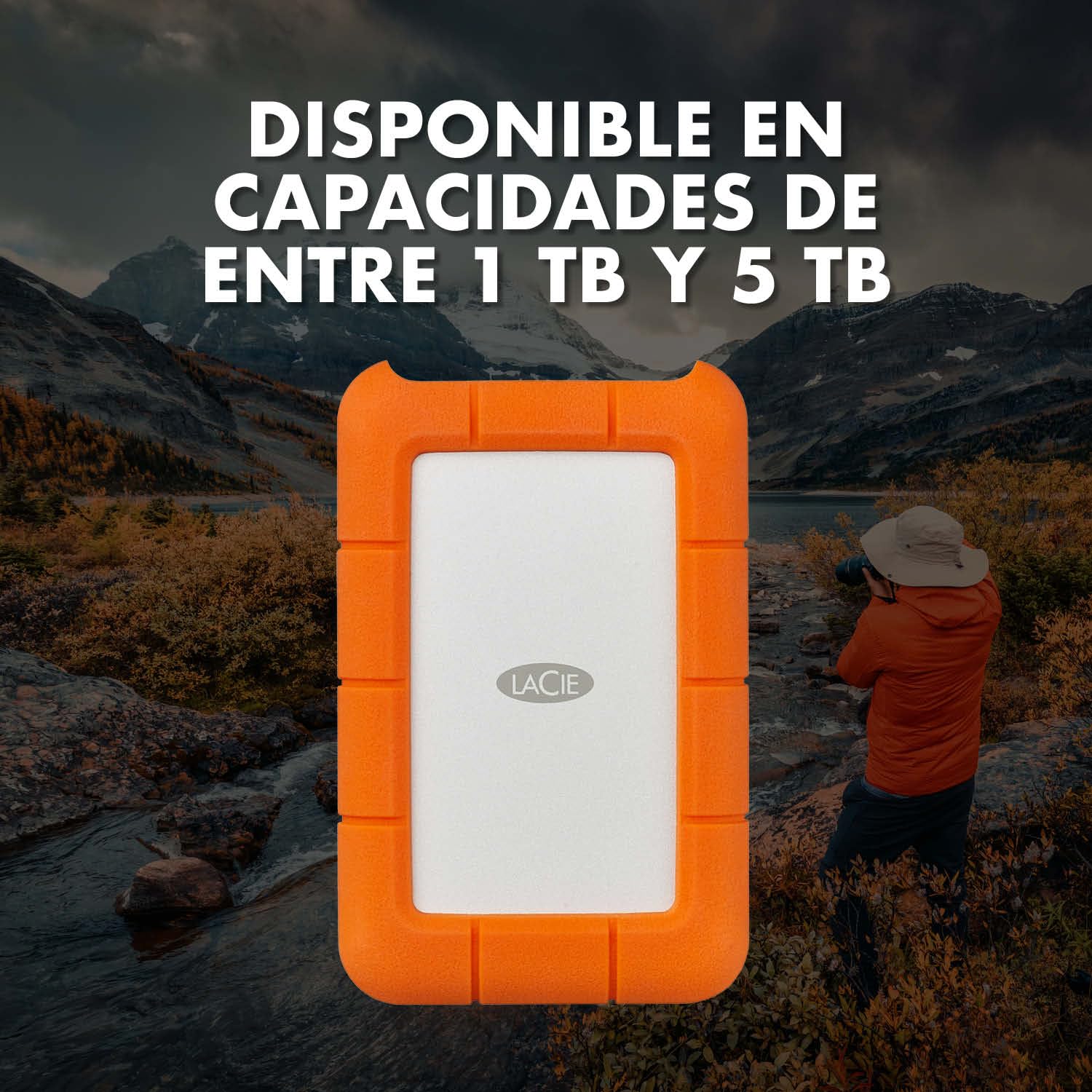 LaCie Rugged Mini 2TB, disco duro externo portátil, 2.5", para PC Mac iPad & iPhone, Data Rescue Services (LAC9000298)